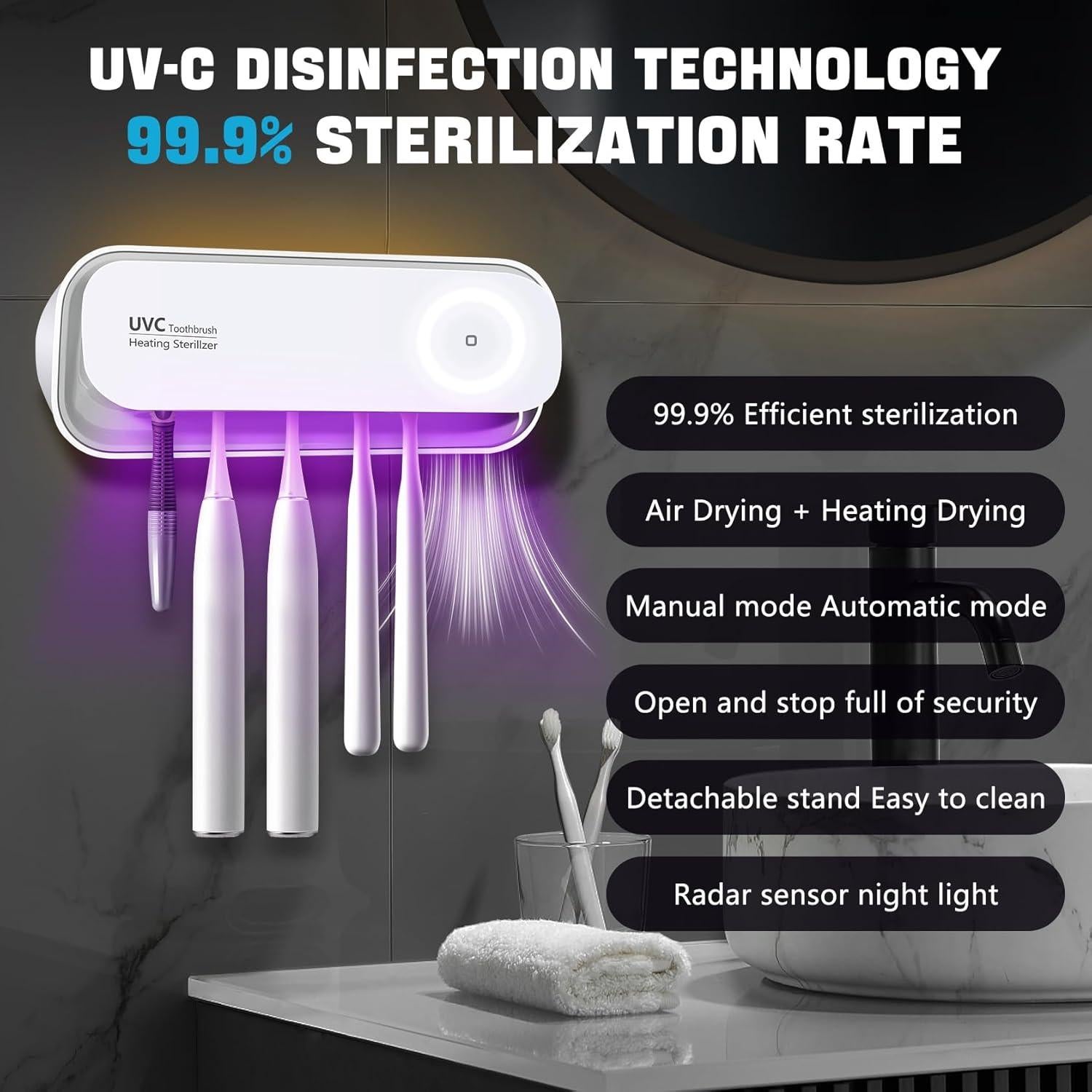 Soporte desinfectante para cepillos de dientes BICUMY 5 ranuras