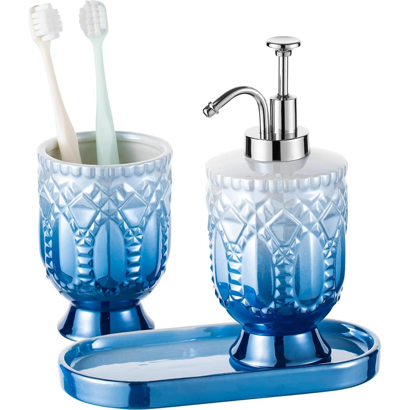 Juego de Accesorios de Baño Cerámica TCQMSS Azul 3 Piezas