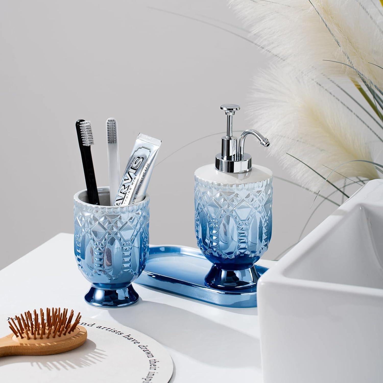 Juego de Accesorios de Baño Cerámica TCQMSS Azul 3 Piezas