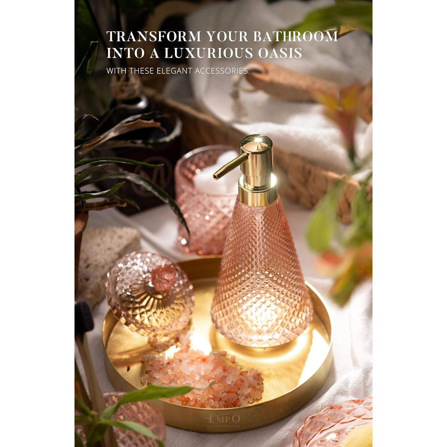 Juego de Accesorios de Baño Empo 5 Piezas Vidrio Rosa