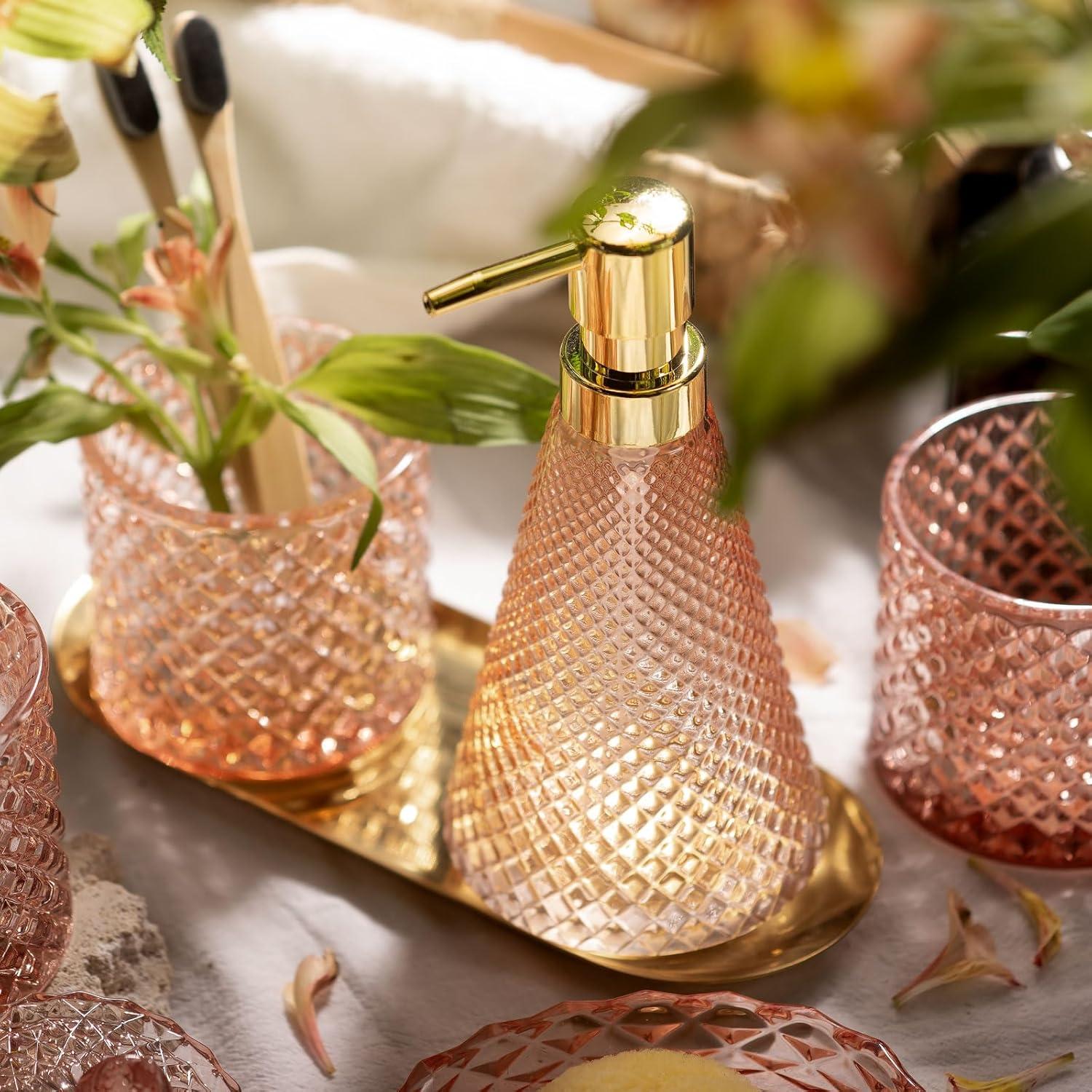 Juego de Accesorios de Baño Empo 5 Piezas Vidrio Rosa