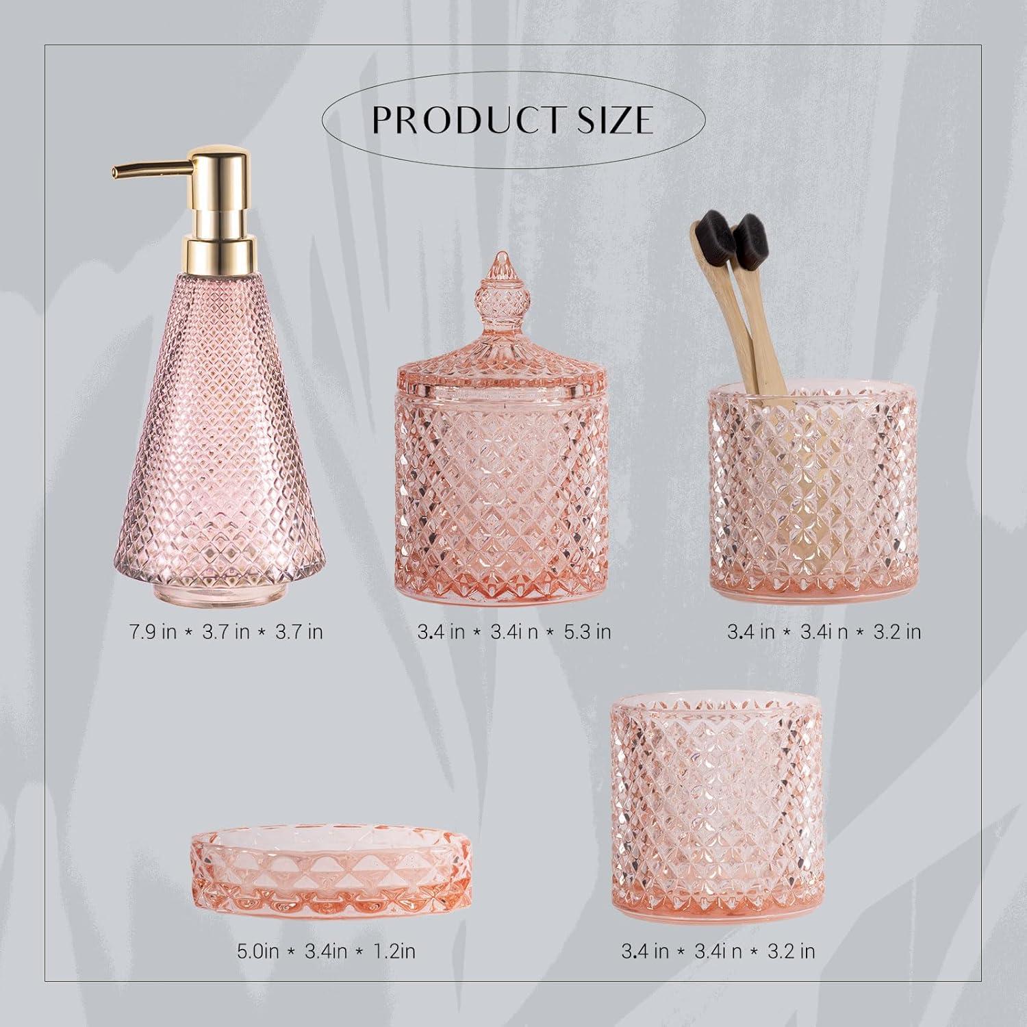 Juego de Accesorios de Baño Empo 5 Piezas Vidrio Rosa