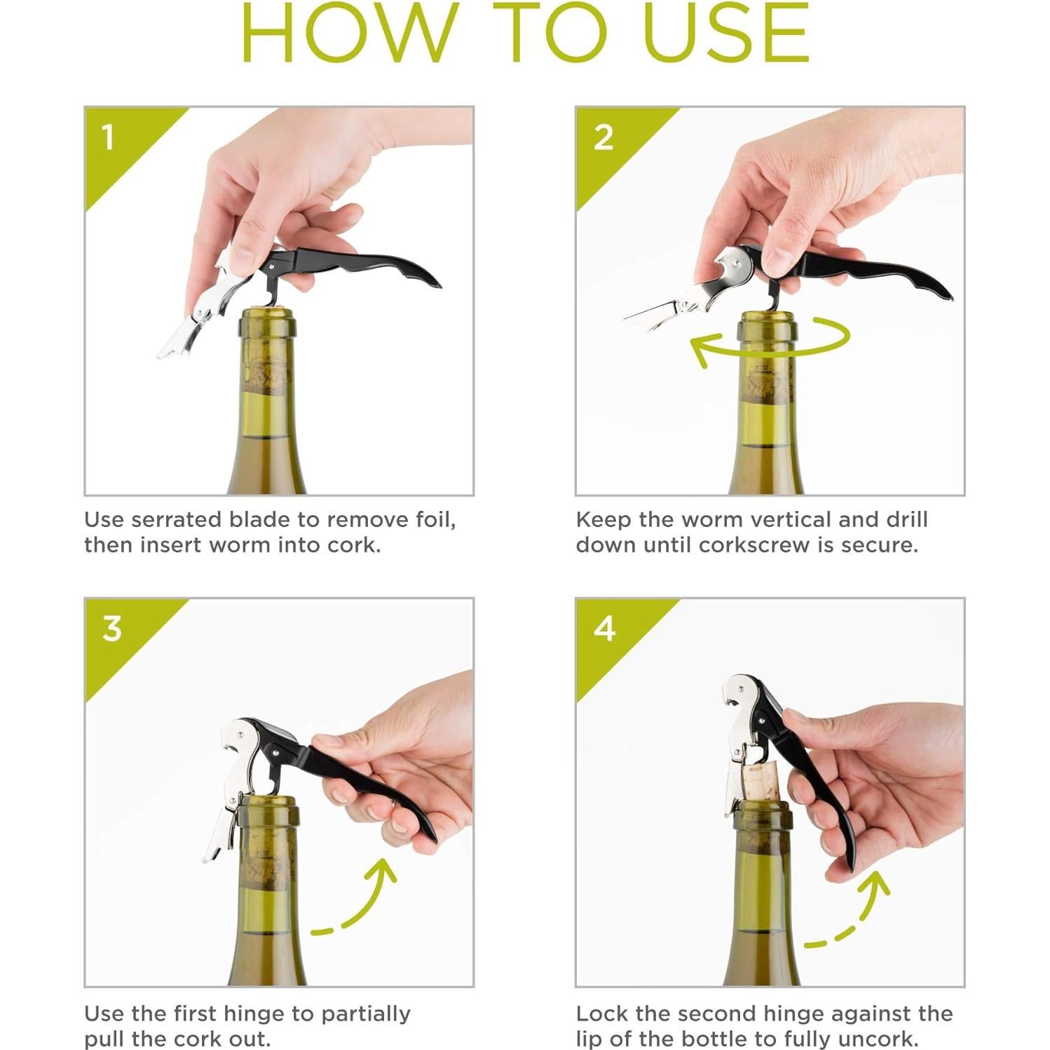 Sacacorchos TrueTap Doble Bisagra Acero Inoxidable Negro