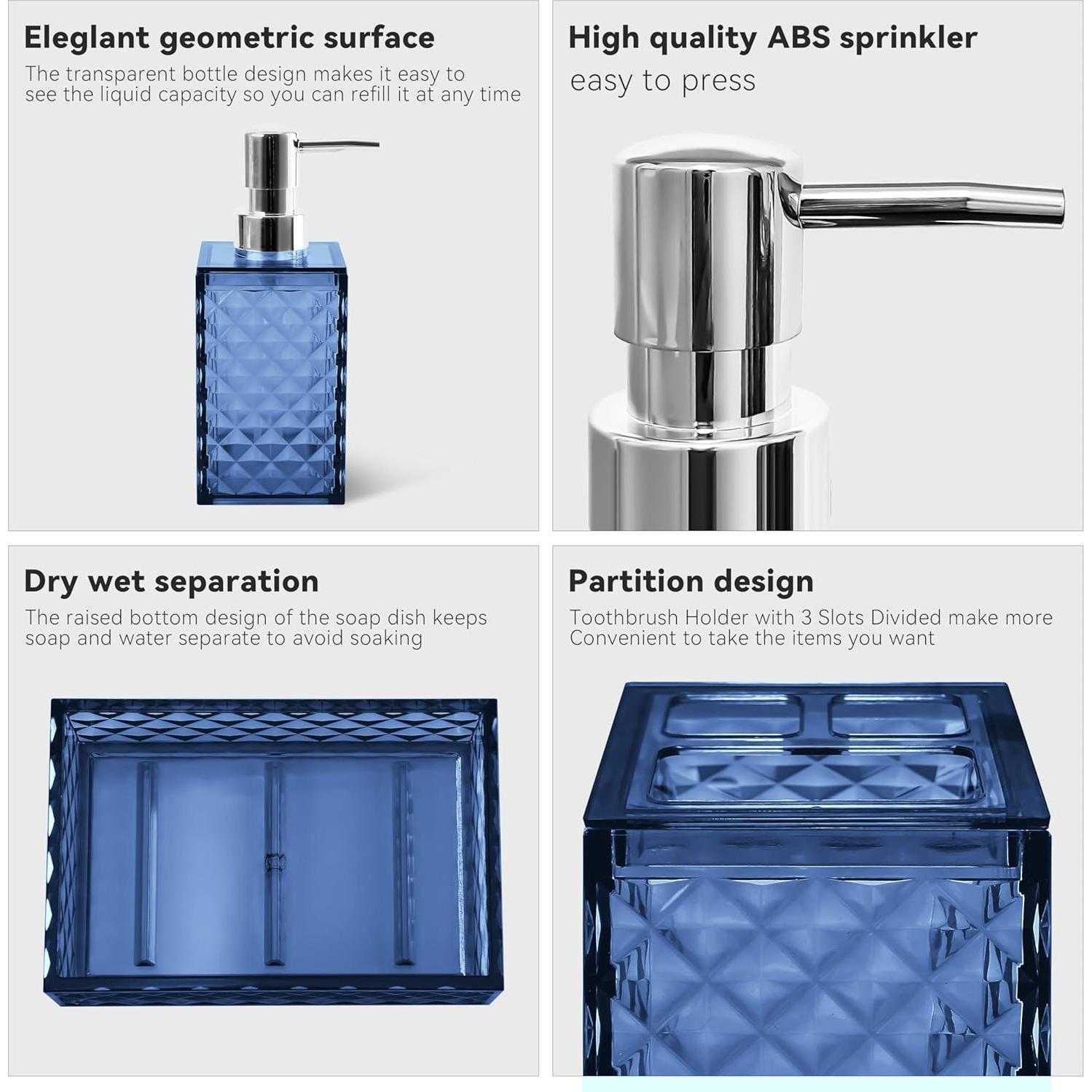 Juego de Accesorios de Baño 4 Piezas Seeatoo Azul