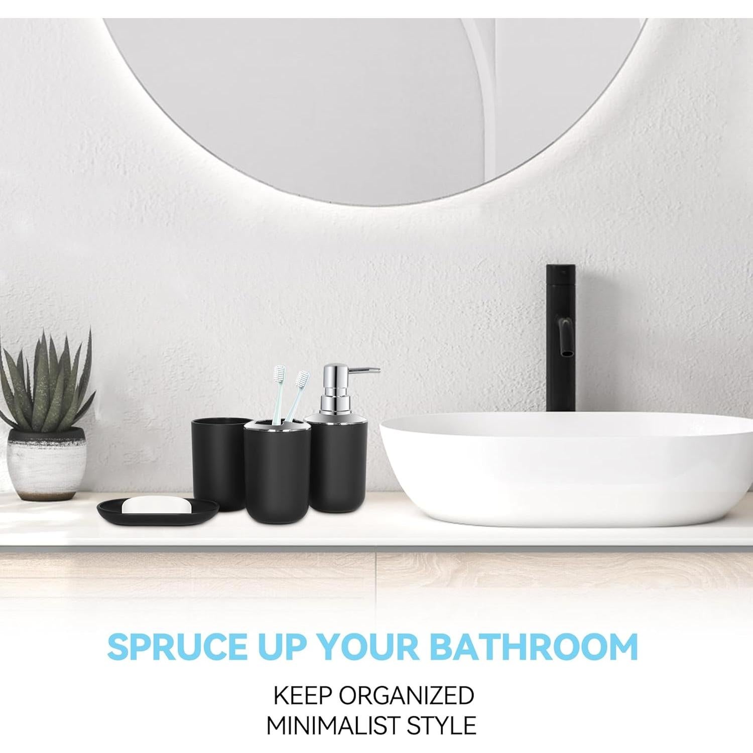 Juego de Accesorios de Baño 4 Piezas Seeatoo Negro