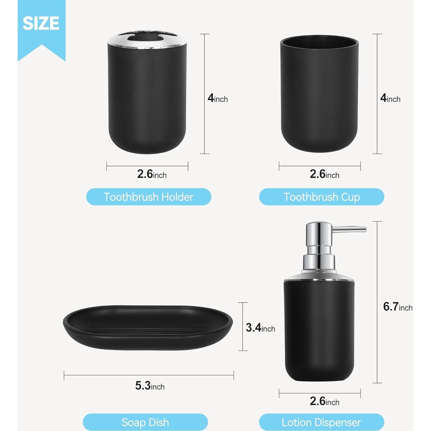 Juego de Accesorios de Baño 4 Piezas Seeatoo Negro