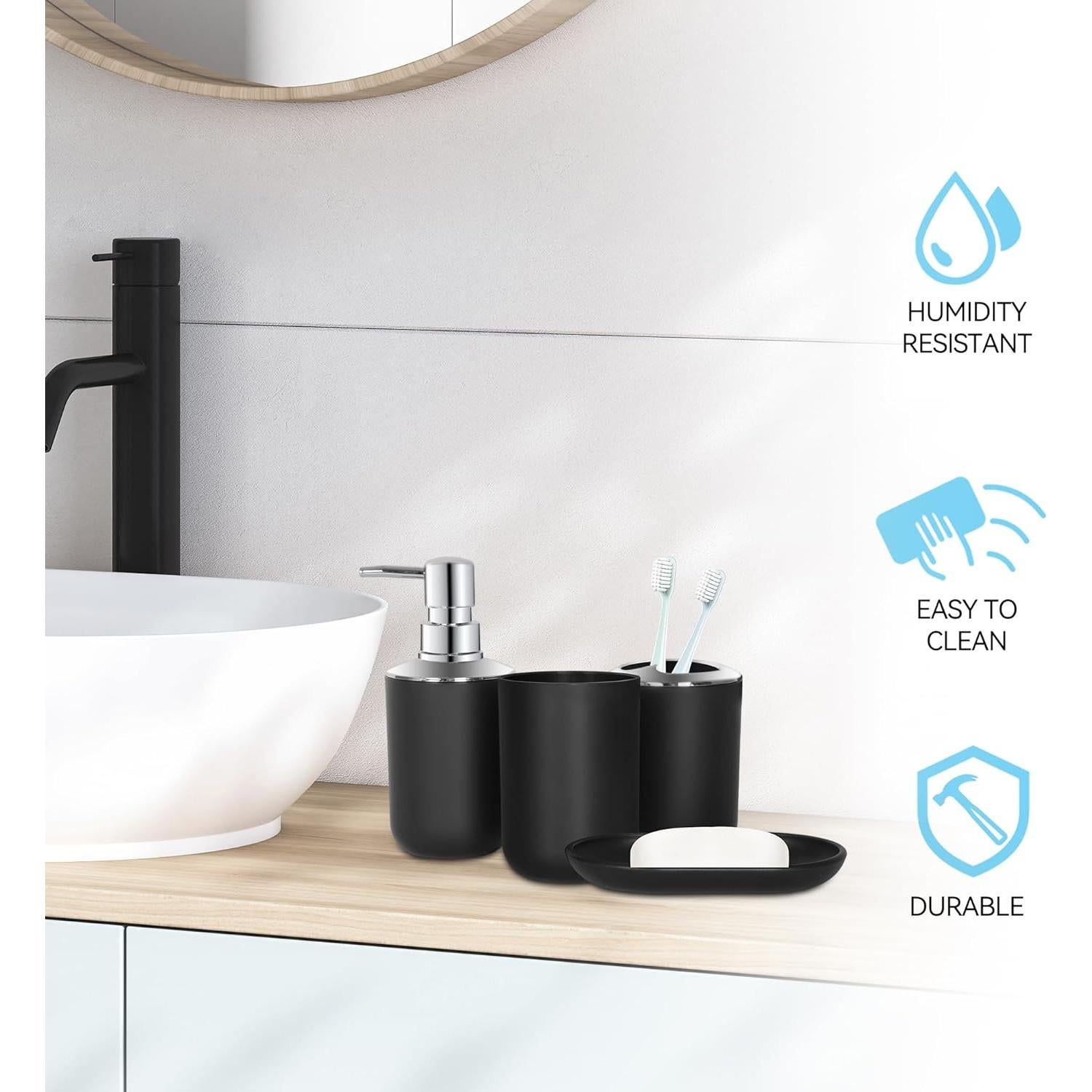 Juego de Accesorios de Baño 4 Piezas Seeatoo Negro