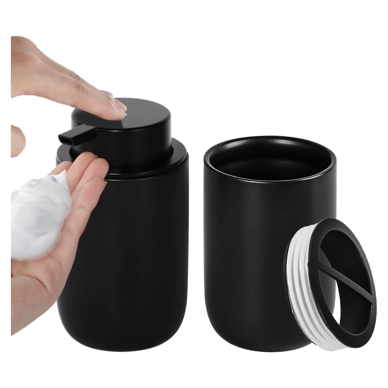 Juego de dispensador de jabón y soporte Fvstar negro mate