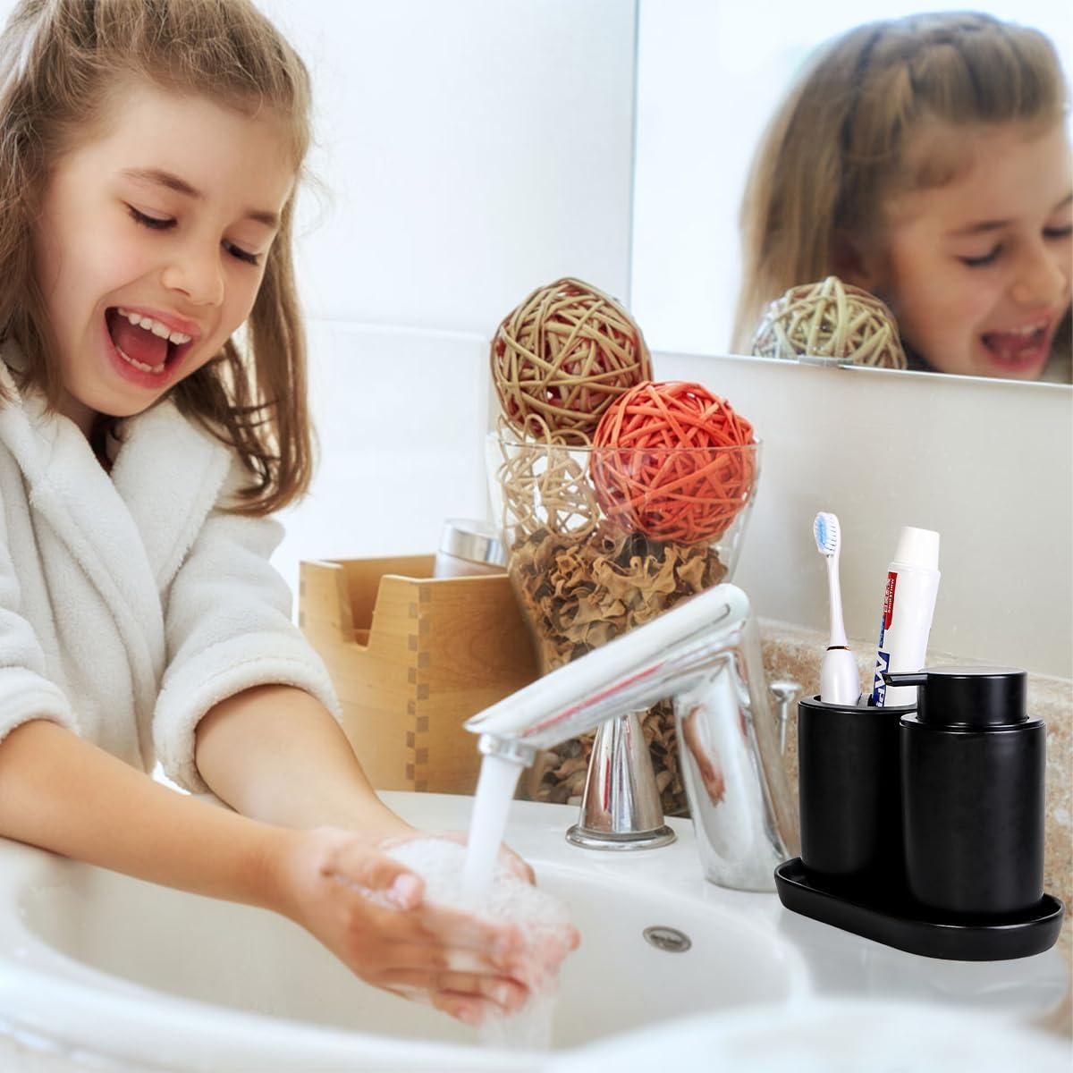 Juego de dispensador de jabón y soporte Fvstar negro mate