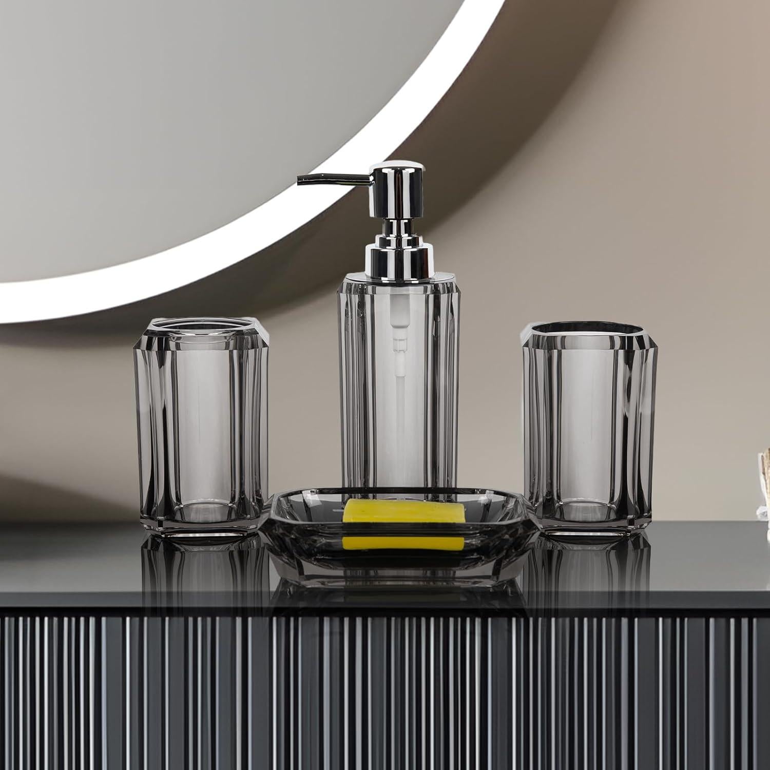 Juego de Accesorios de Baño Acrílico Premium 4 Piezas Gris