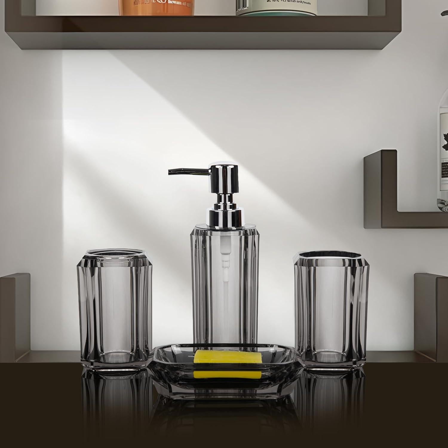 Juego de Accesorios de Baño Acrílico Premium 4 Piezas Gris