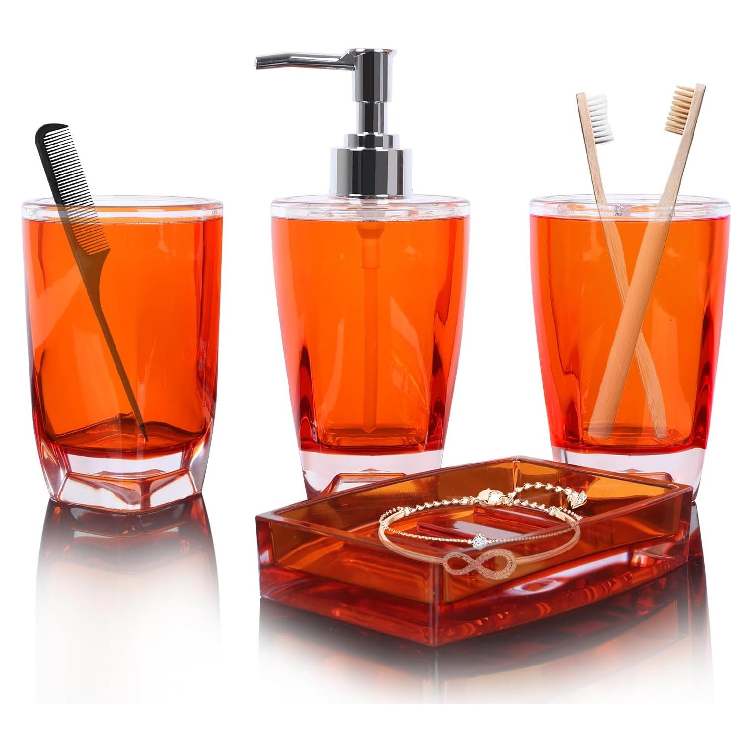 Juego de Accesorios de Baño Acrílico 4 Piezas Naranja
