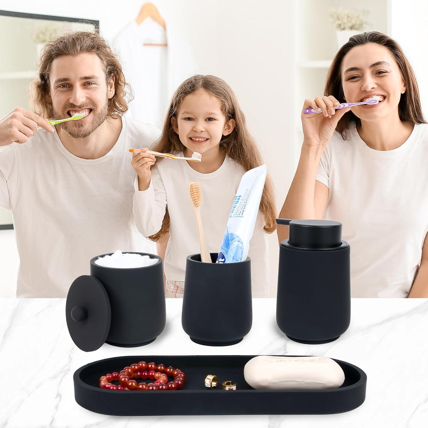 Juego de Accesorios de Baño Deobath 4 Piezas Negro Mate