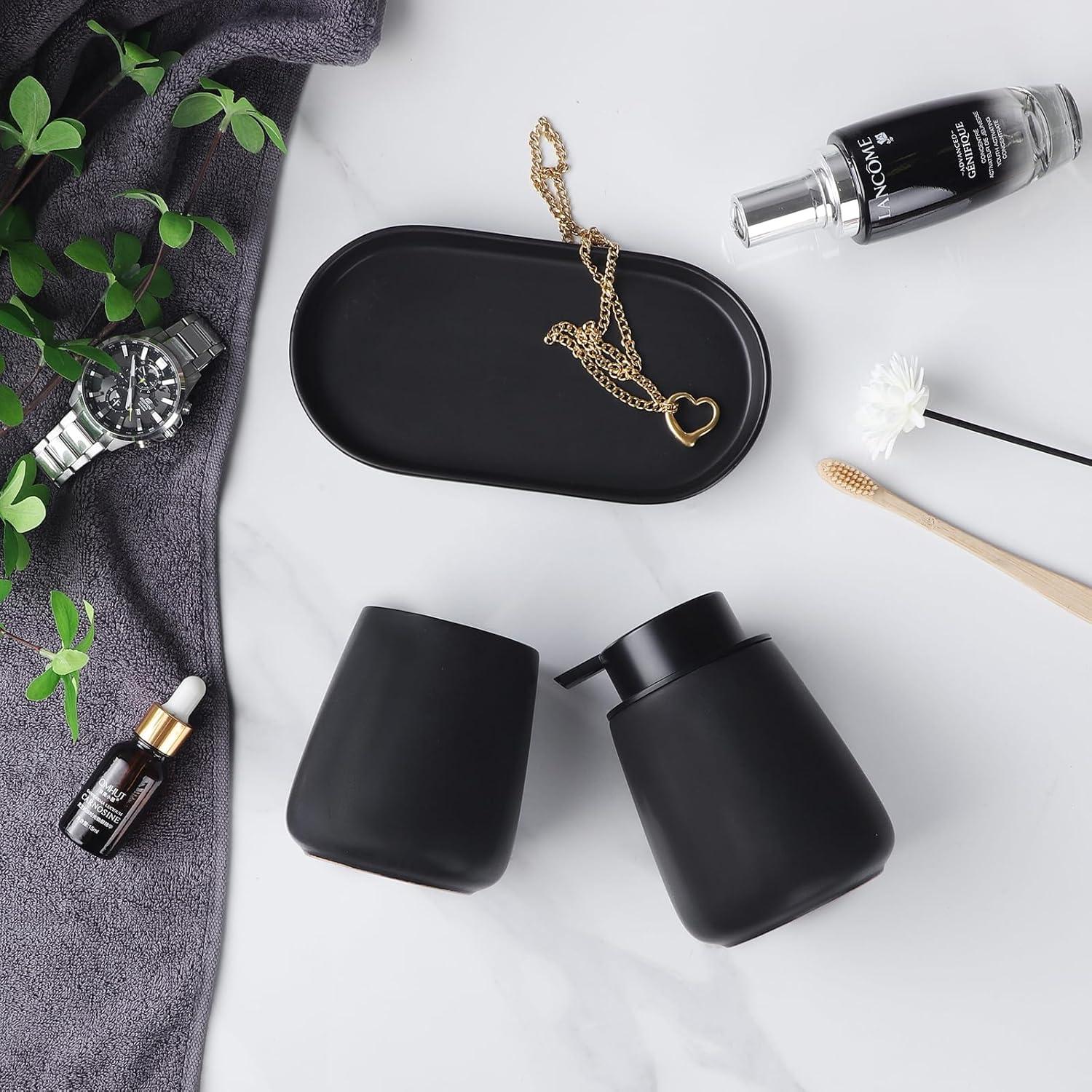 Juego de Accesorios de Baño Negro Mate Eyrozia 3 Piezas