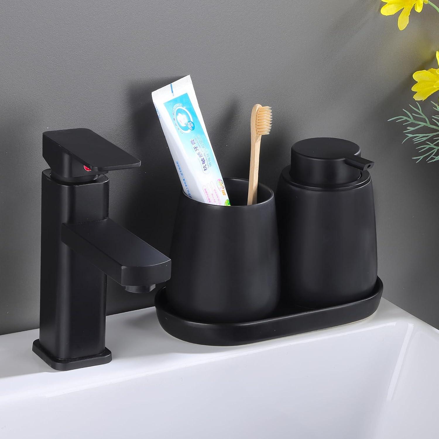 Juego de Accesorios de Baño Negro Mate Eyrozia 3 Piezas