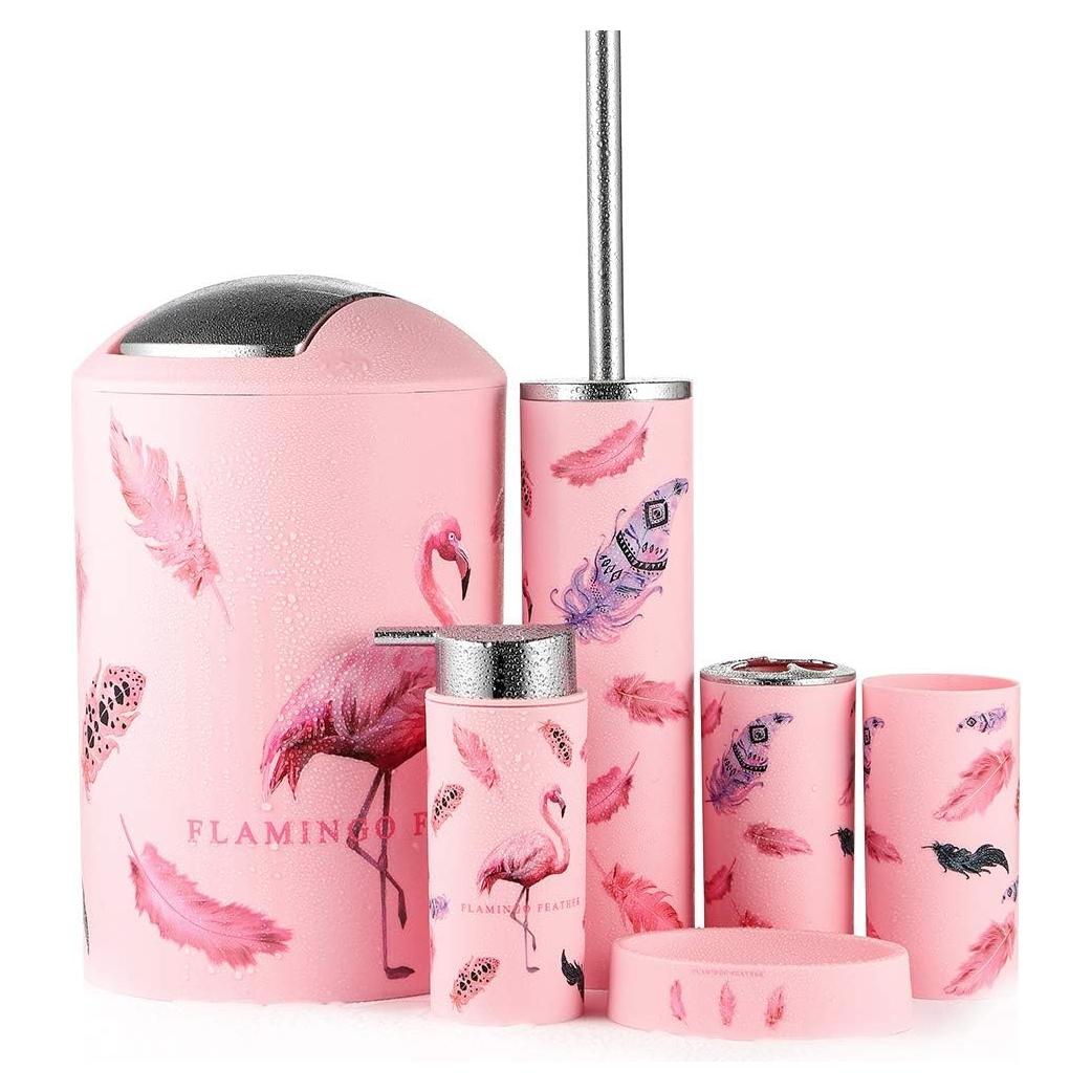 Juego de Accesorios de Baño JOTOM 6 Piezas Flamingo