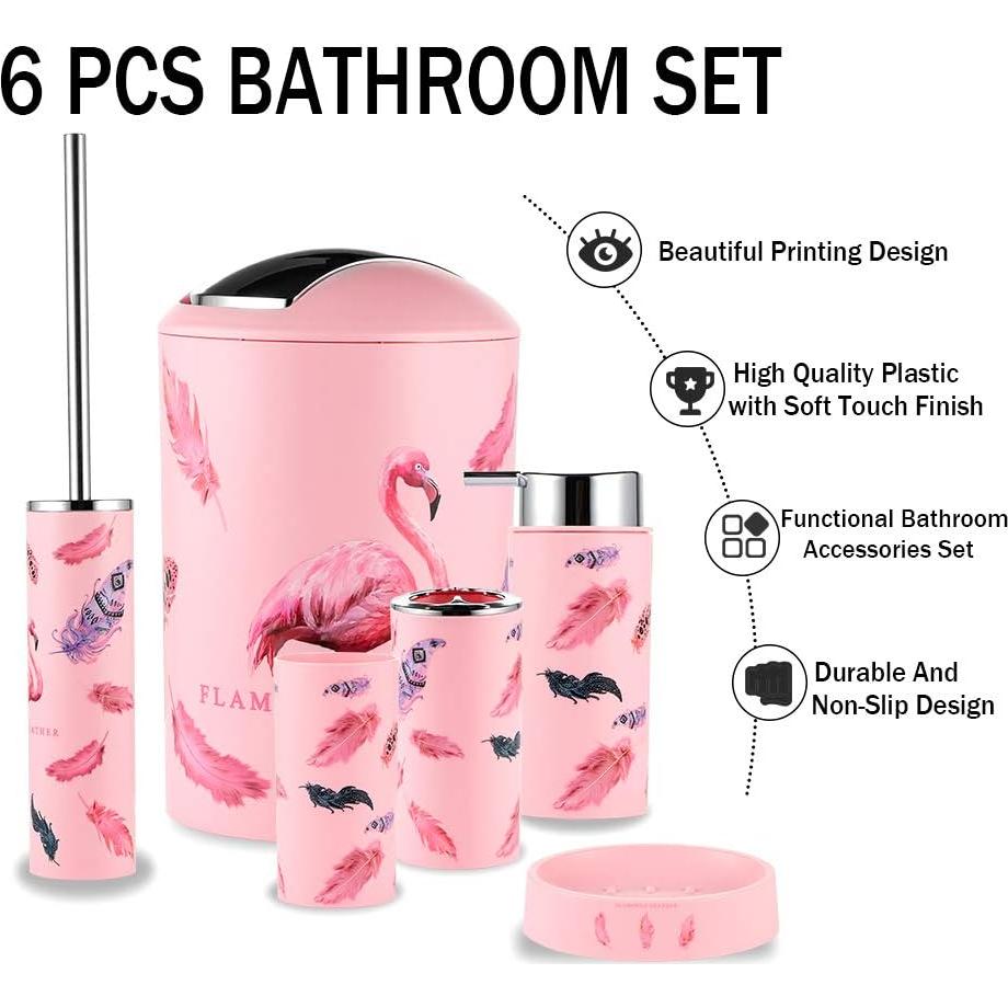 Juego de Accesorios de Baño JOTOM 6 Piezas Flamingo
