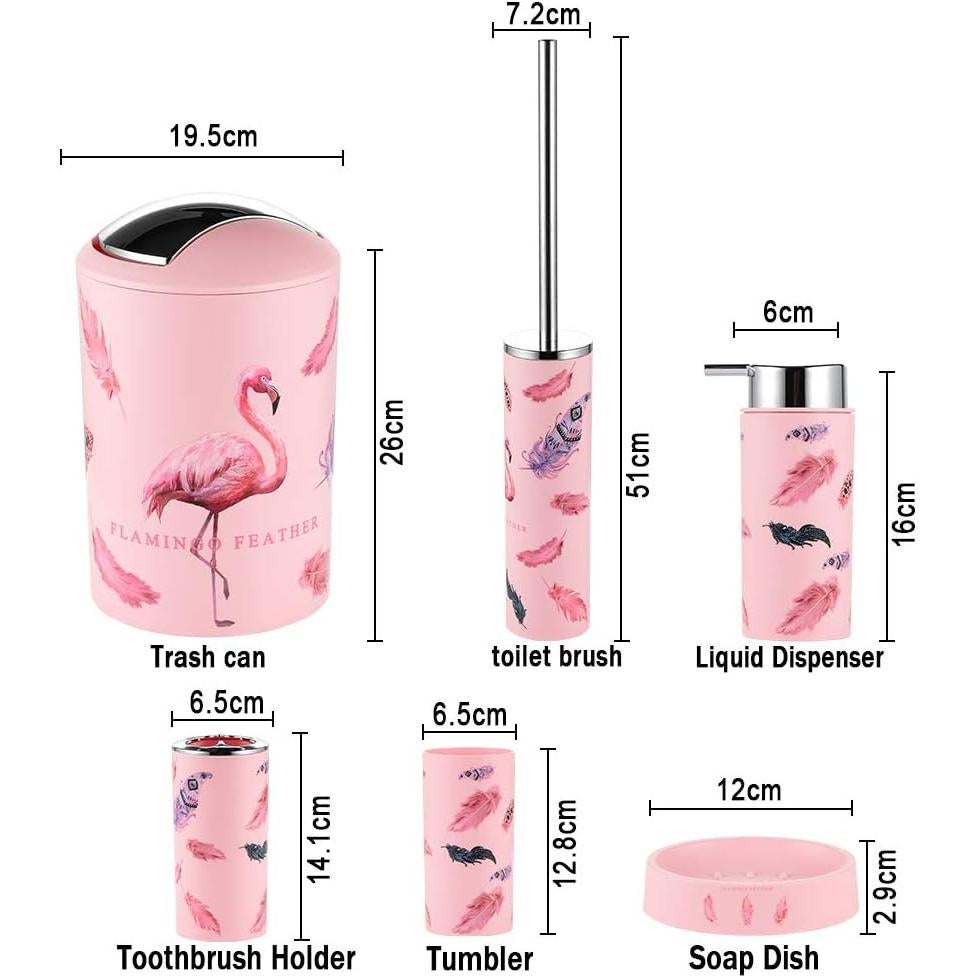 Juego de Accesorios de Baño JOTOM 6 Piezas Flamingo