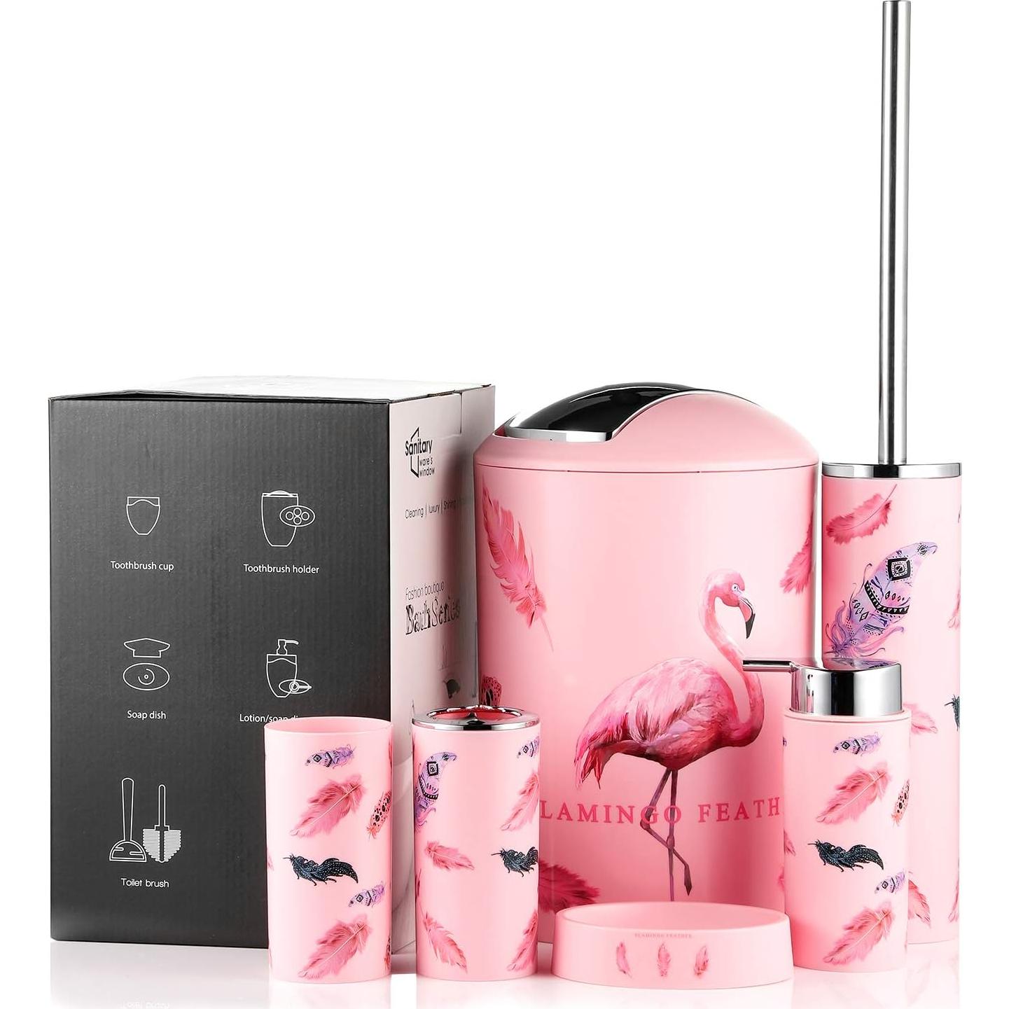 Juego de Accesorios de Baño JOTOM 6 Piezas Flamingo