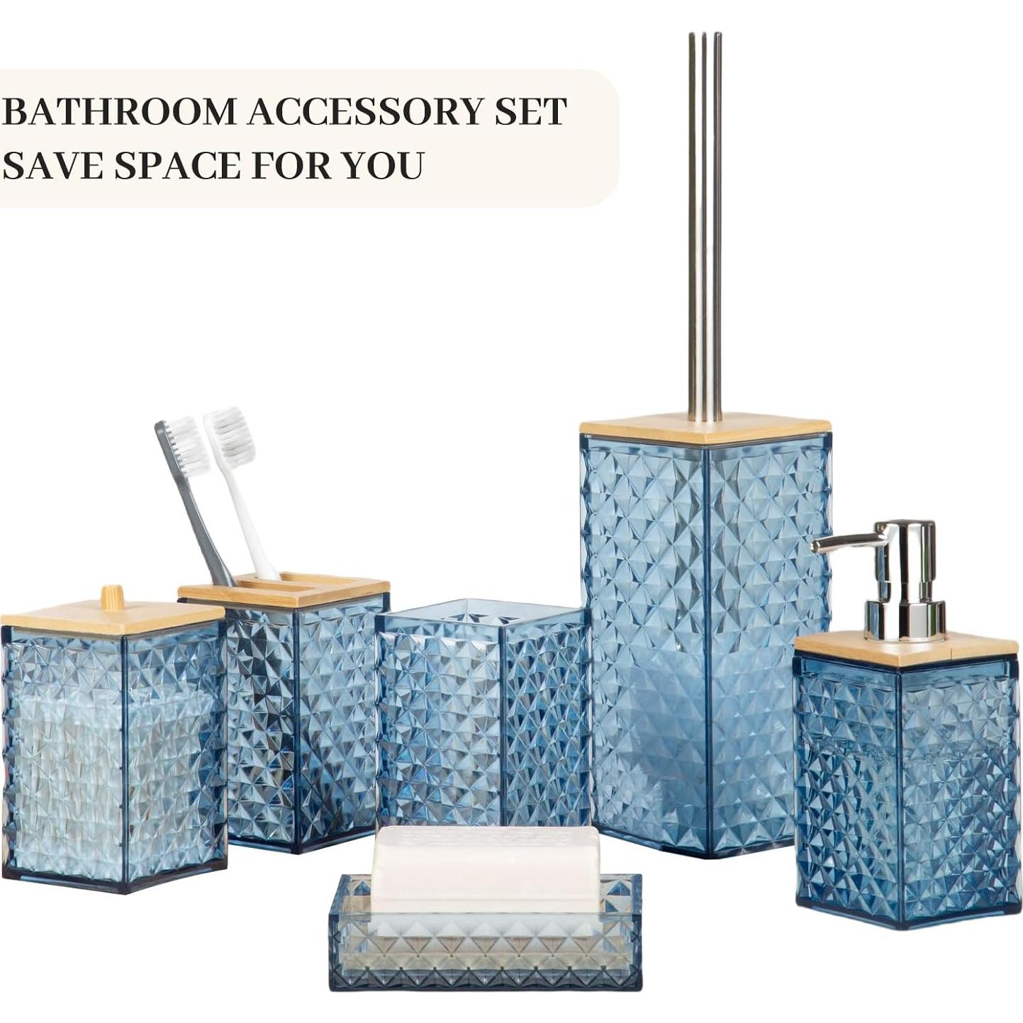 Juego de Accesorios de Baño RRM 6 Pcs Azul Patrón Cuadrícula