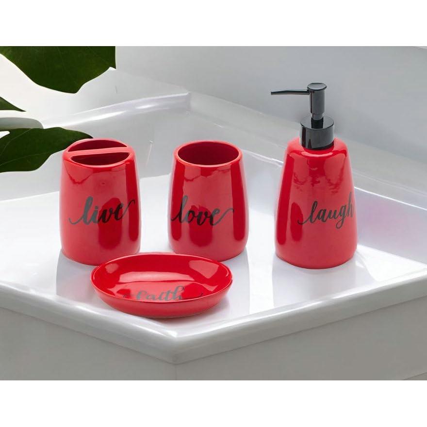 Juego de Accesorios de Baño Cerámica Roja 4 Piezas Ava's