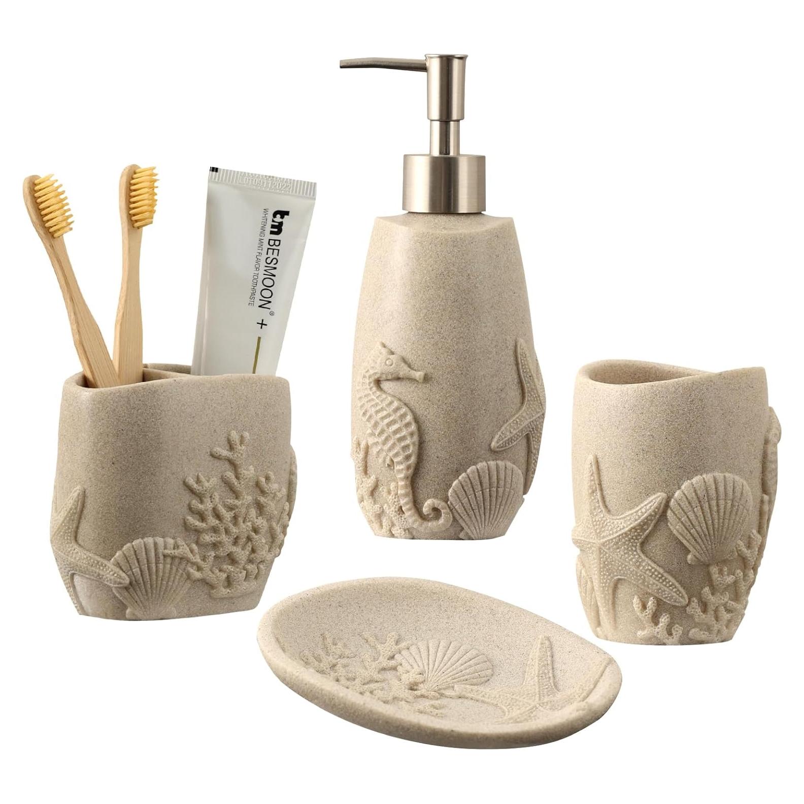 Juego de Accesorios de Baño 4 Piezas Haocoott Beige