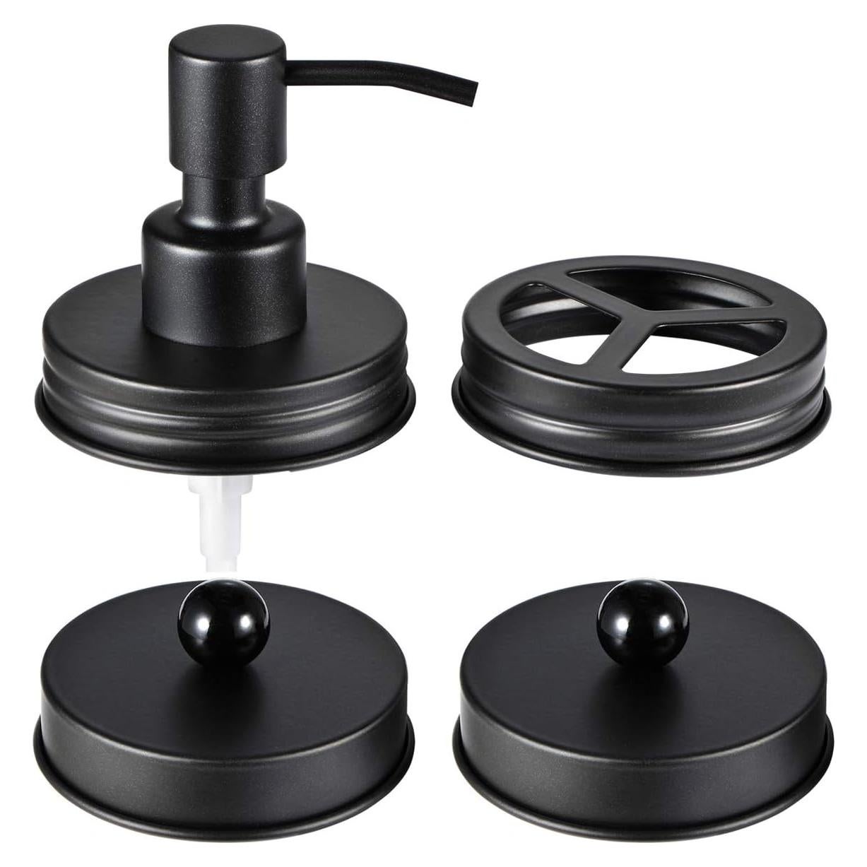 Juego de 4 tapas para frascos Mason - Acero inoxidable negro