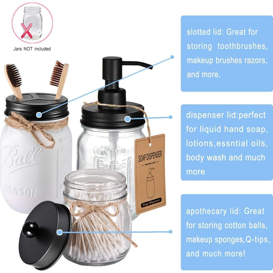 Juego de 4 tapas para frascos Mason - Acero inoxidable negro