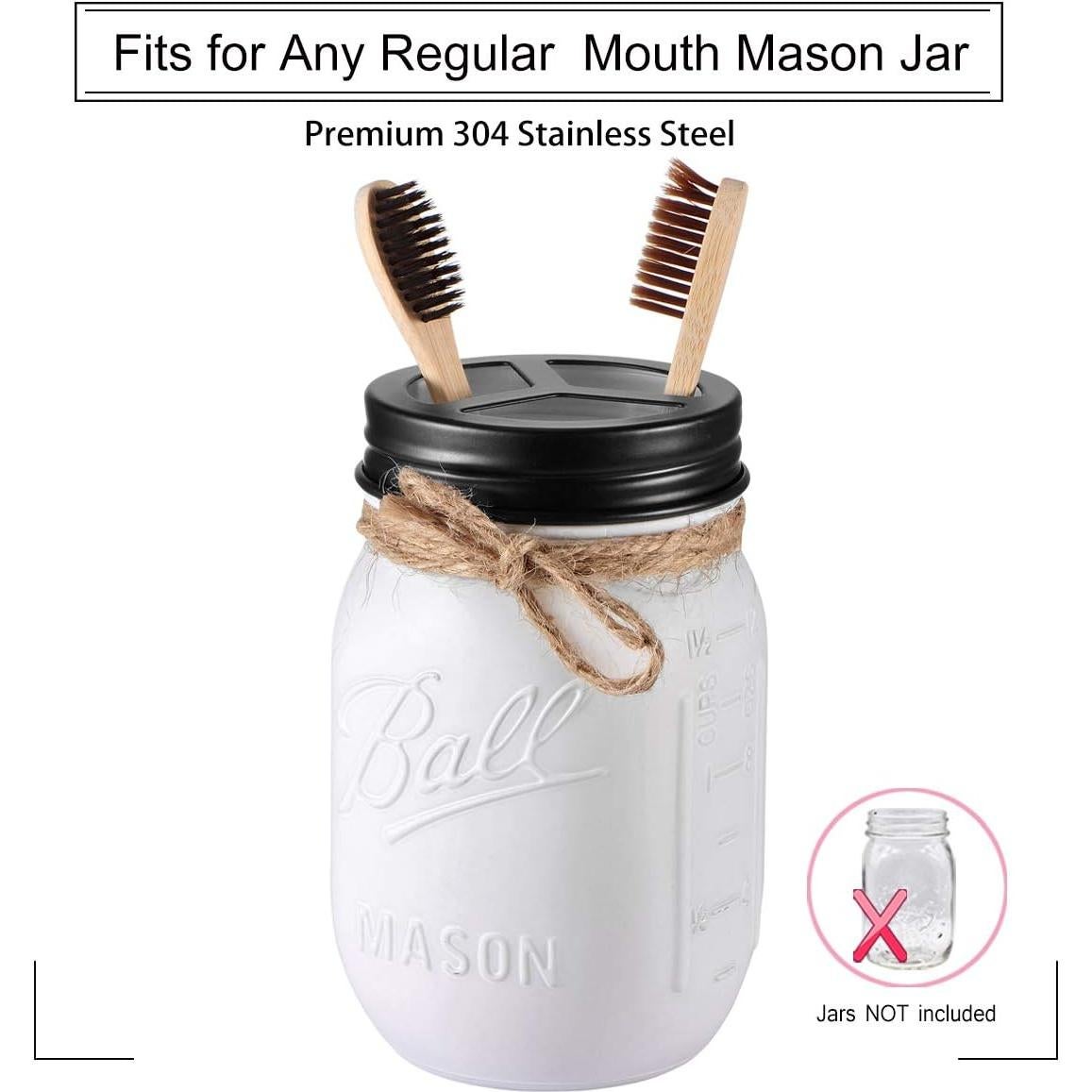 Juego de 4 tapas para frascos Mason - Acero inoxidable negro