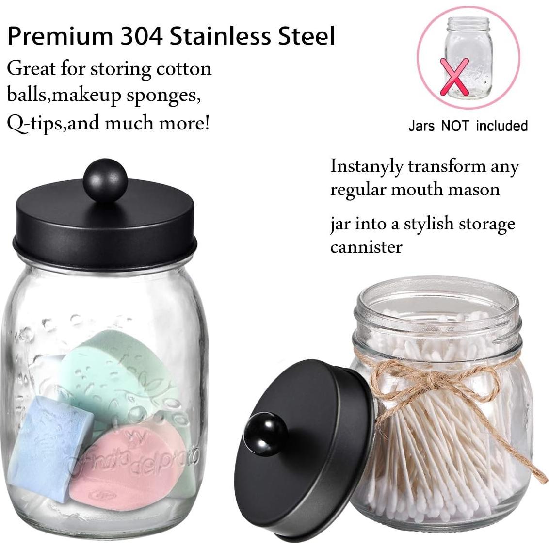 Juego de 4 tapas para frascos Mason - Acero inoxidable negro