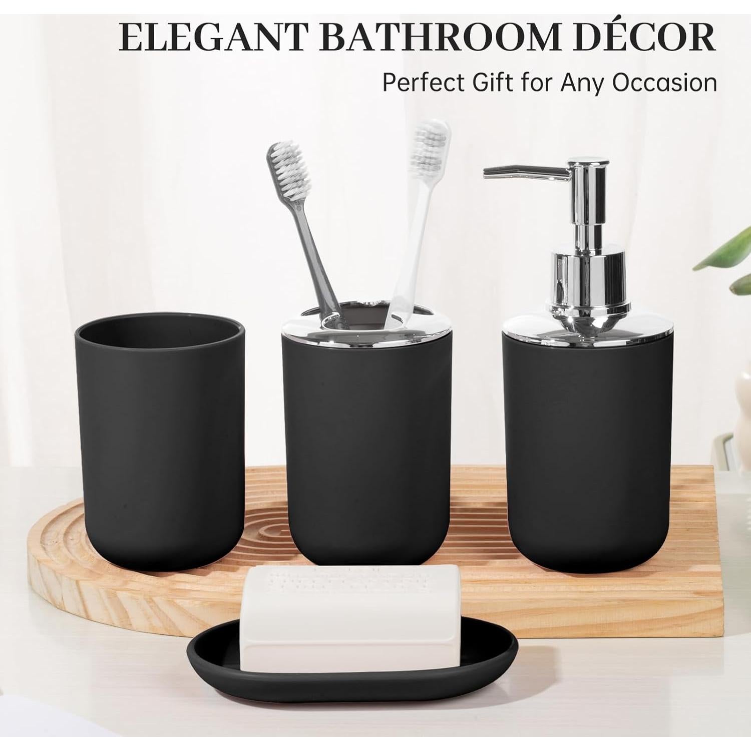 Juego de Accesorios de Baño RRM 4 Piezas Plástico Negro