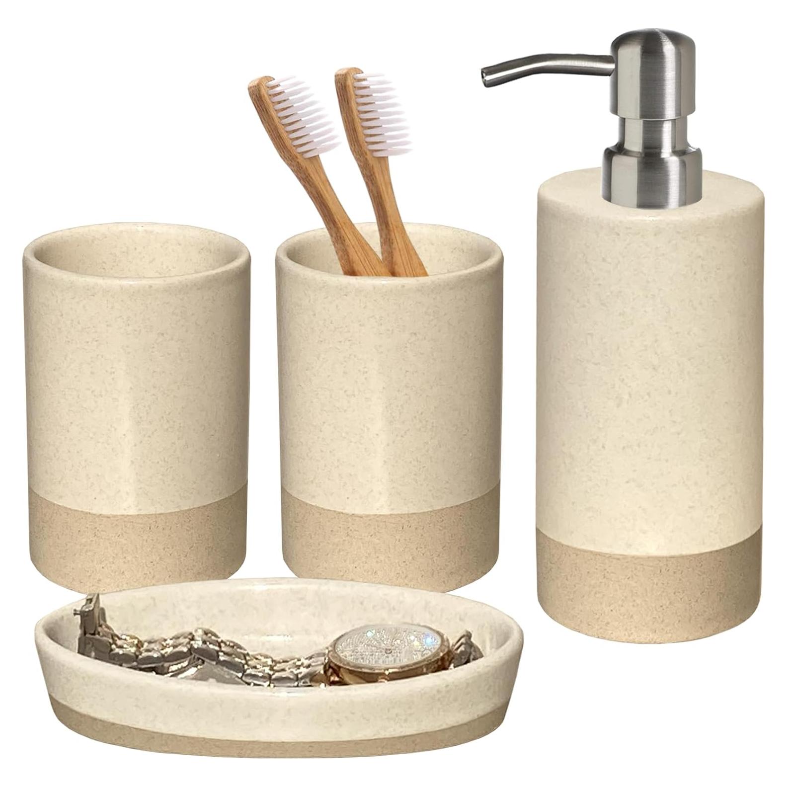 Juego de Accesorios de Baño Cerámica CAA'S Beige 4 Piezas