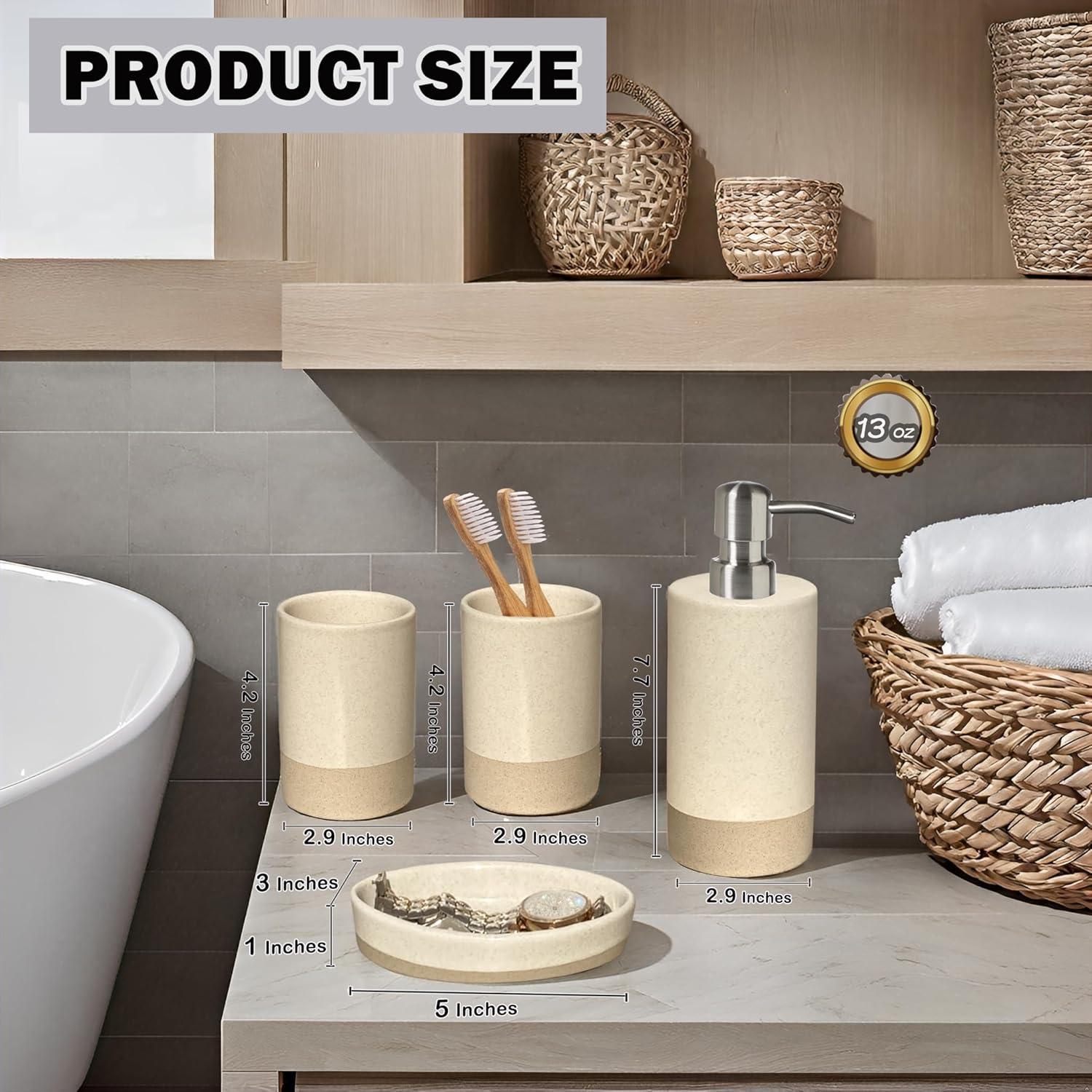 Juego de Accesorios de Baño Cerámica CAA'S Beige 4 Piezas