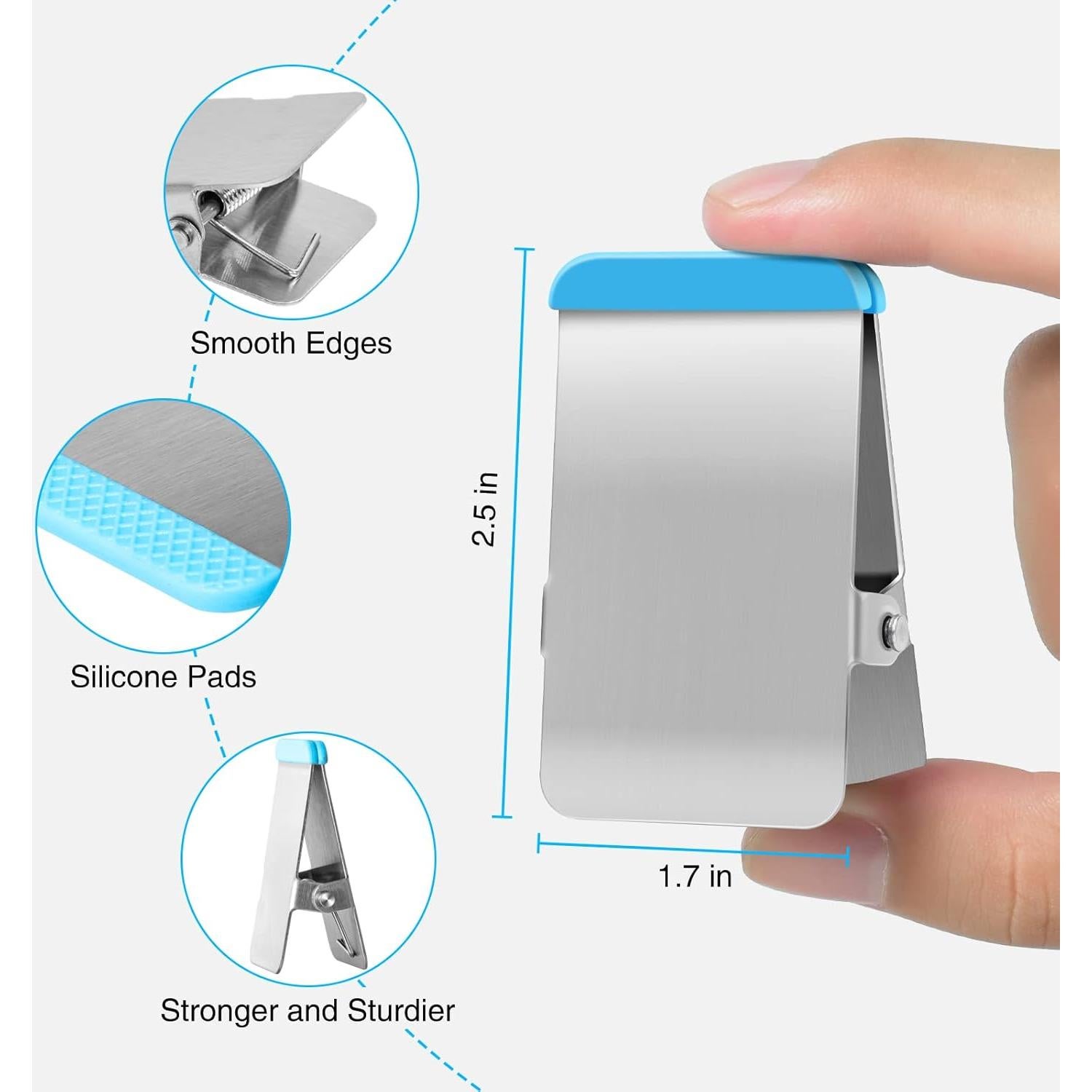 Clips de Bolsa de Comida BURLIHOME, 6 Piezas de Acero Inoxidable