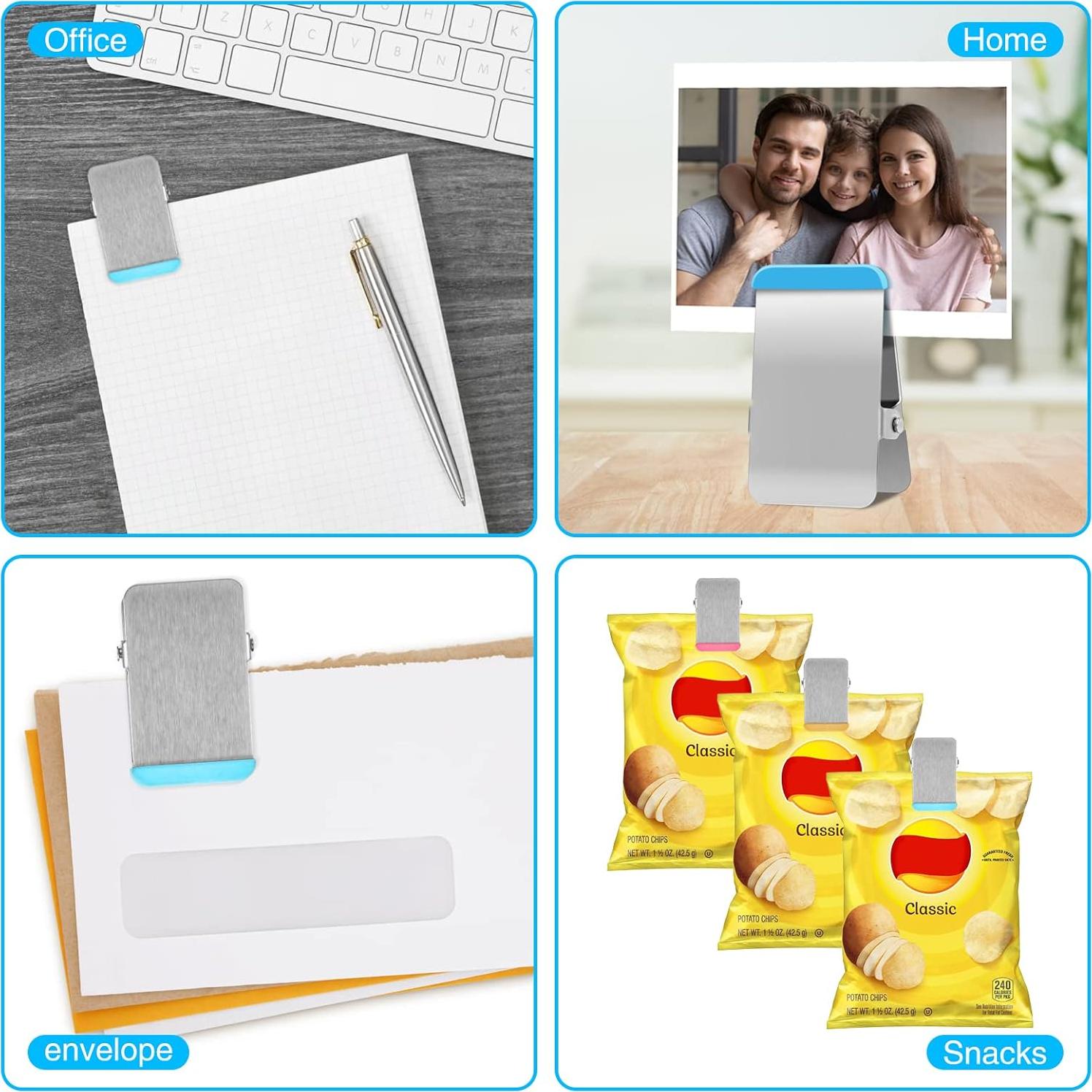 Clips de Bolsa de Comida BURLIHOME, 6 Piezas de Acero Inoxidable