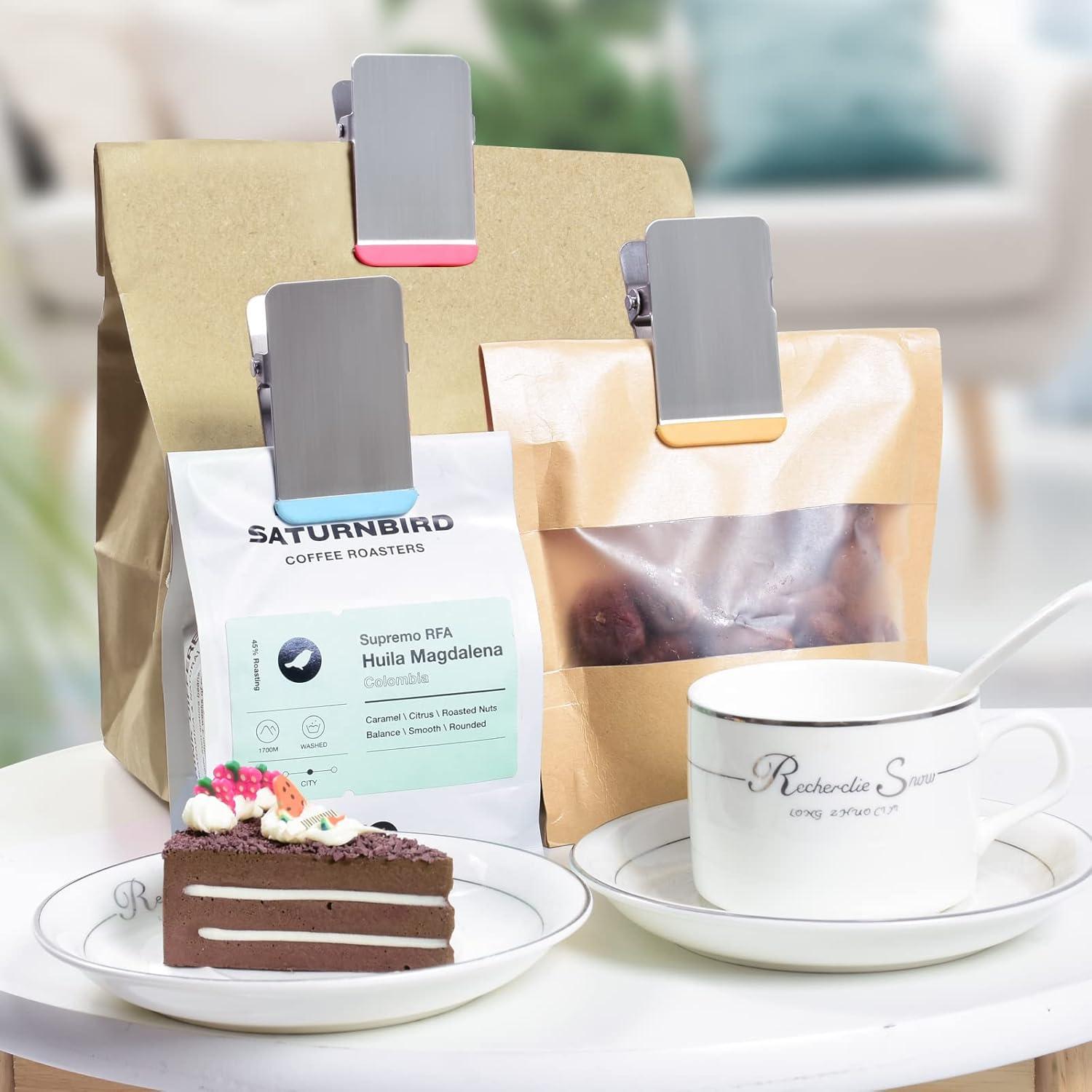 Clips de Bolsa de Comida BURLIHOME, 6 Piezas de Acero Inoxidable