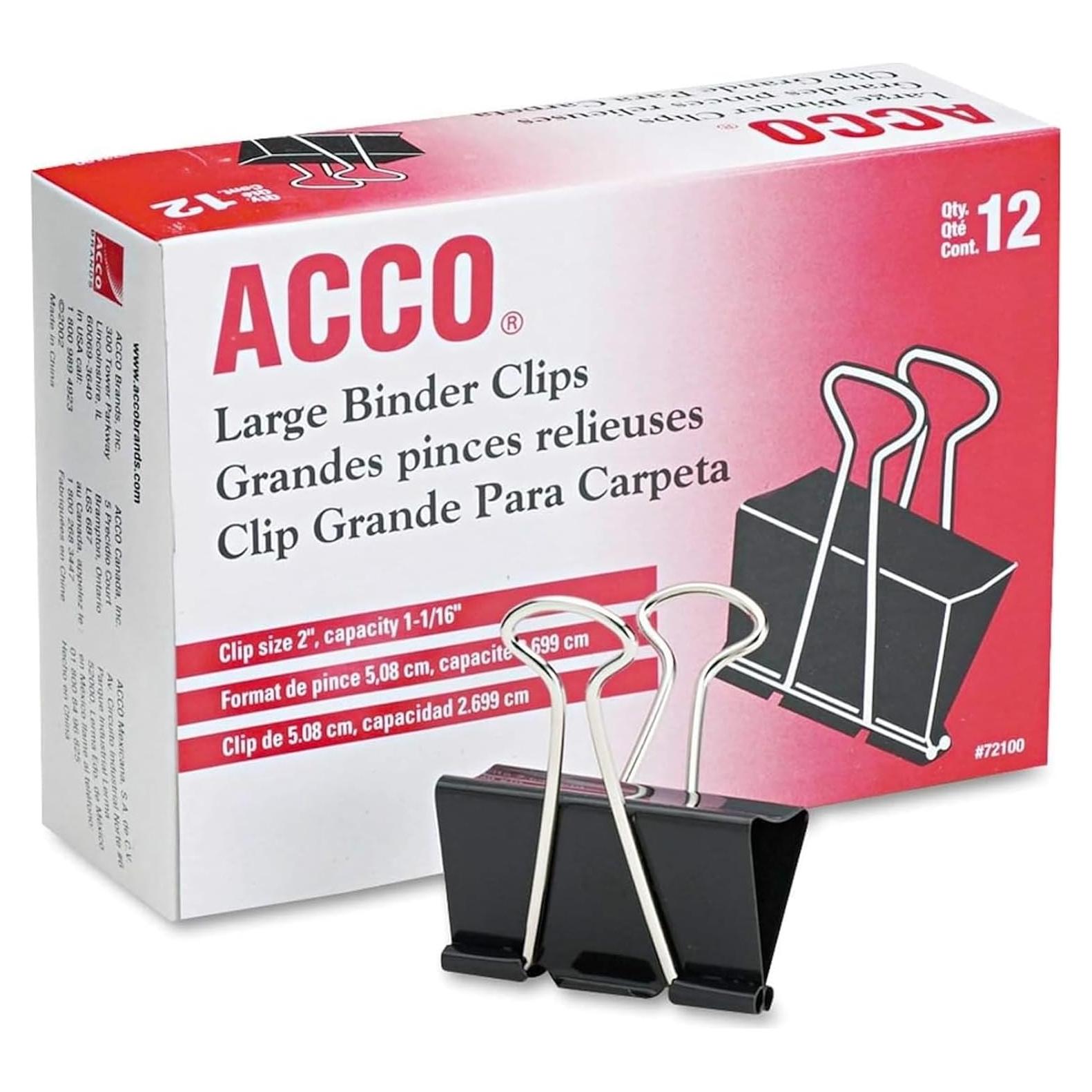 Clips de Binder ACCO Grande 12 Piezas Acero Negro