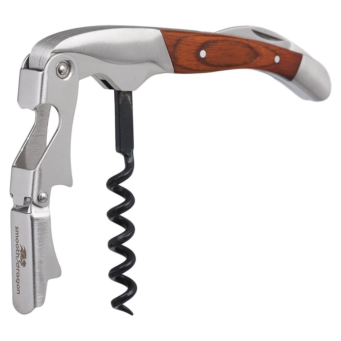 Sacacorchos Dragón Suave 3 en 1 Acero Inoxidable Madera