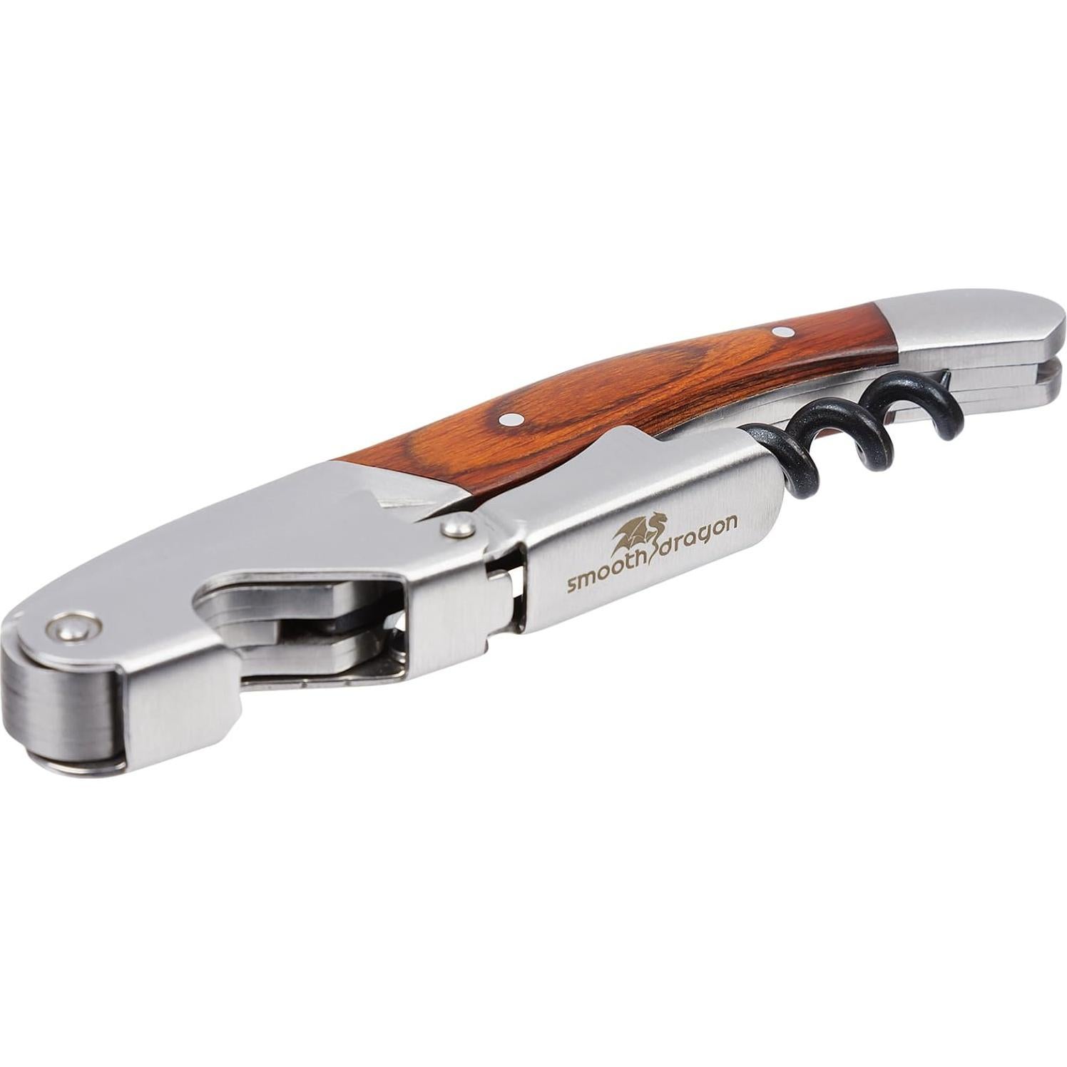 Sacacorchos Dragón Suave 3 en 1 Acero Inoxidable Madera