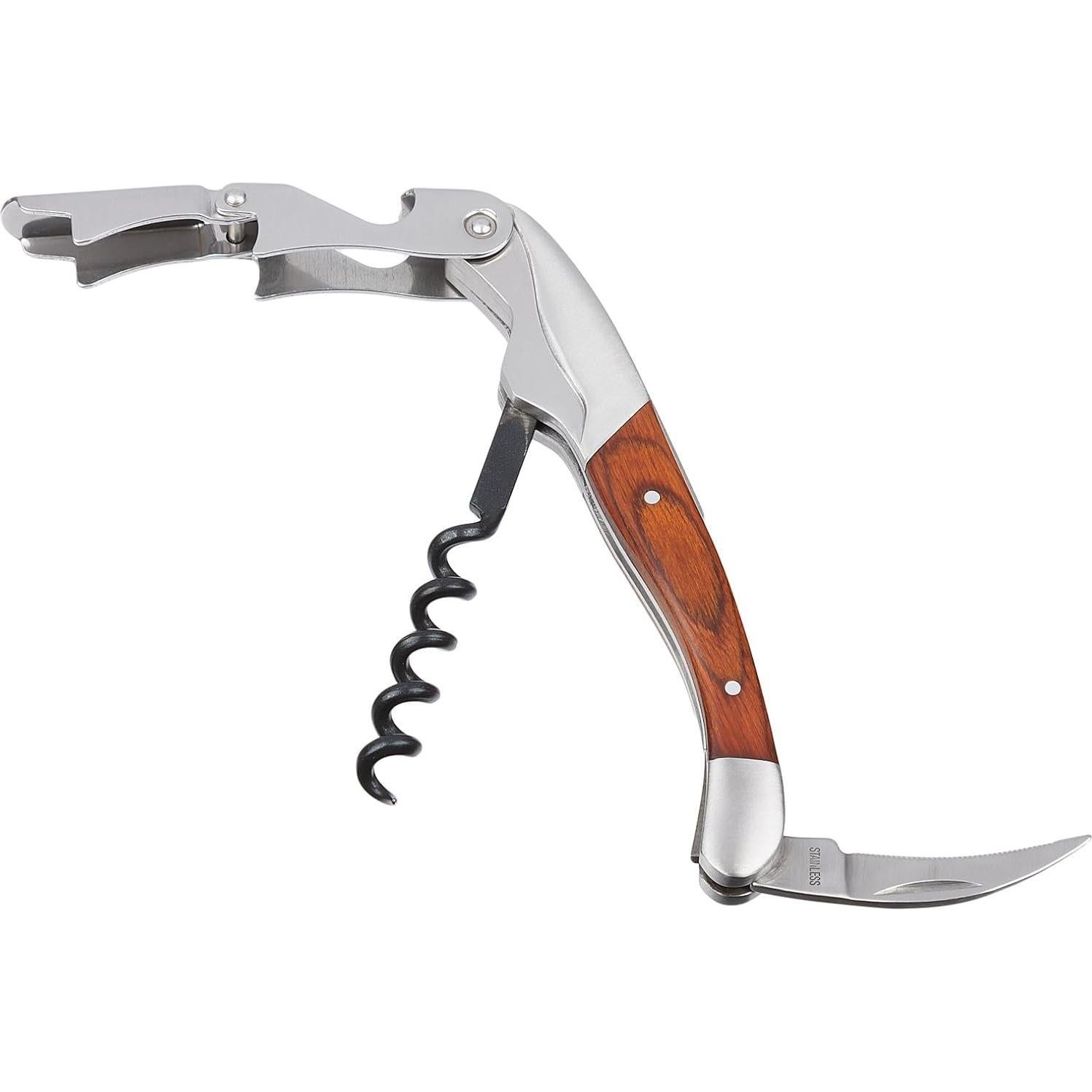 Sacacorchos Dragón Suave 3 en 1 Acero Inoxidable Madera