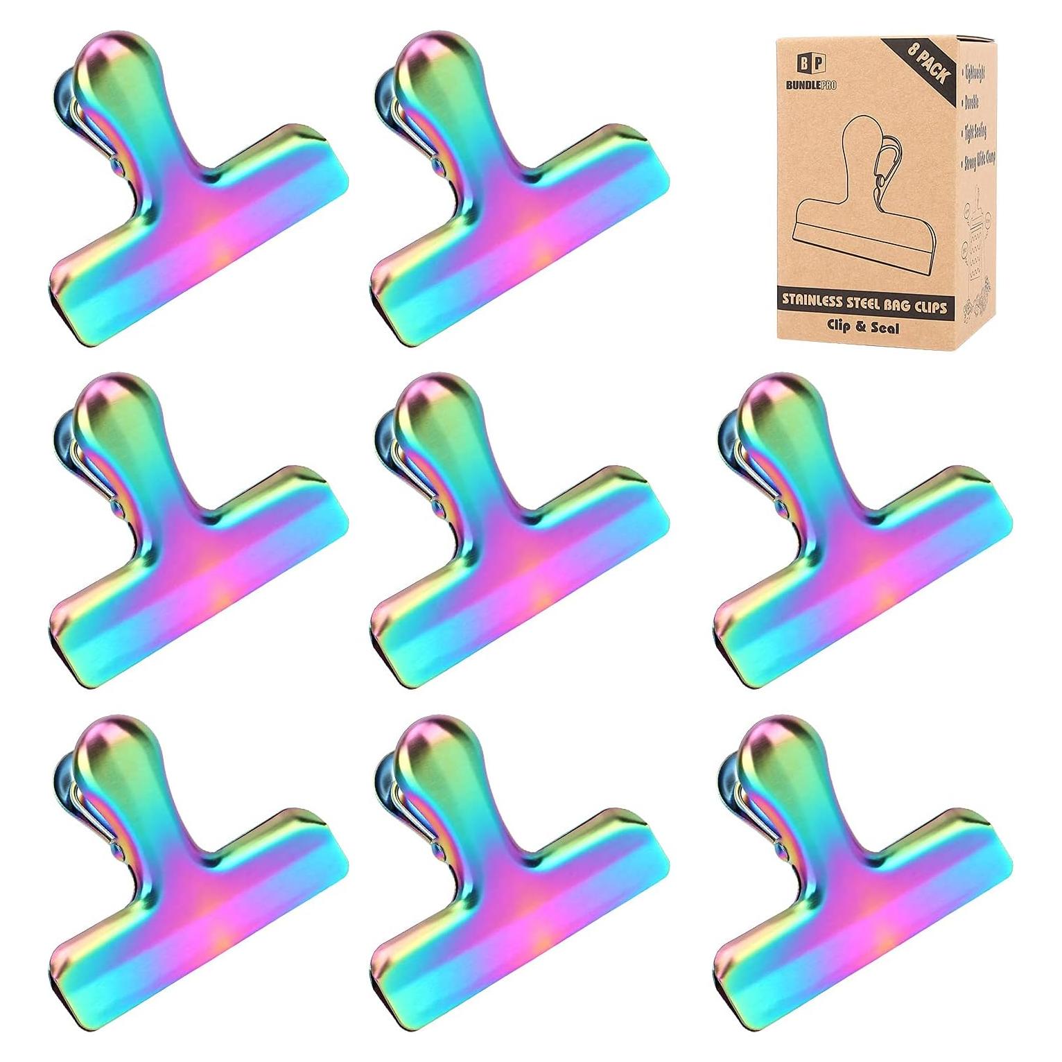 Paquete de 8 Clips de Metal BUNDLEPRO para Bolsas - Arcoíris