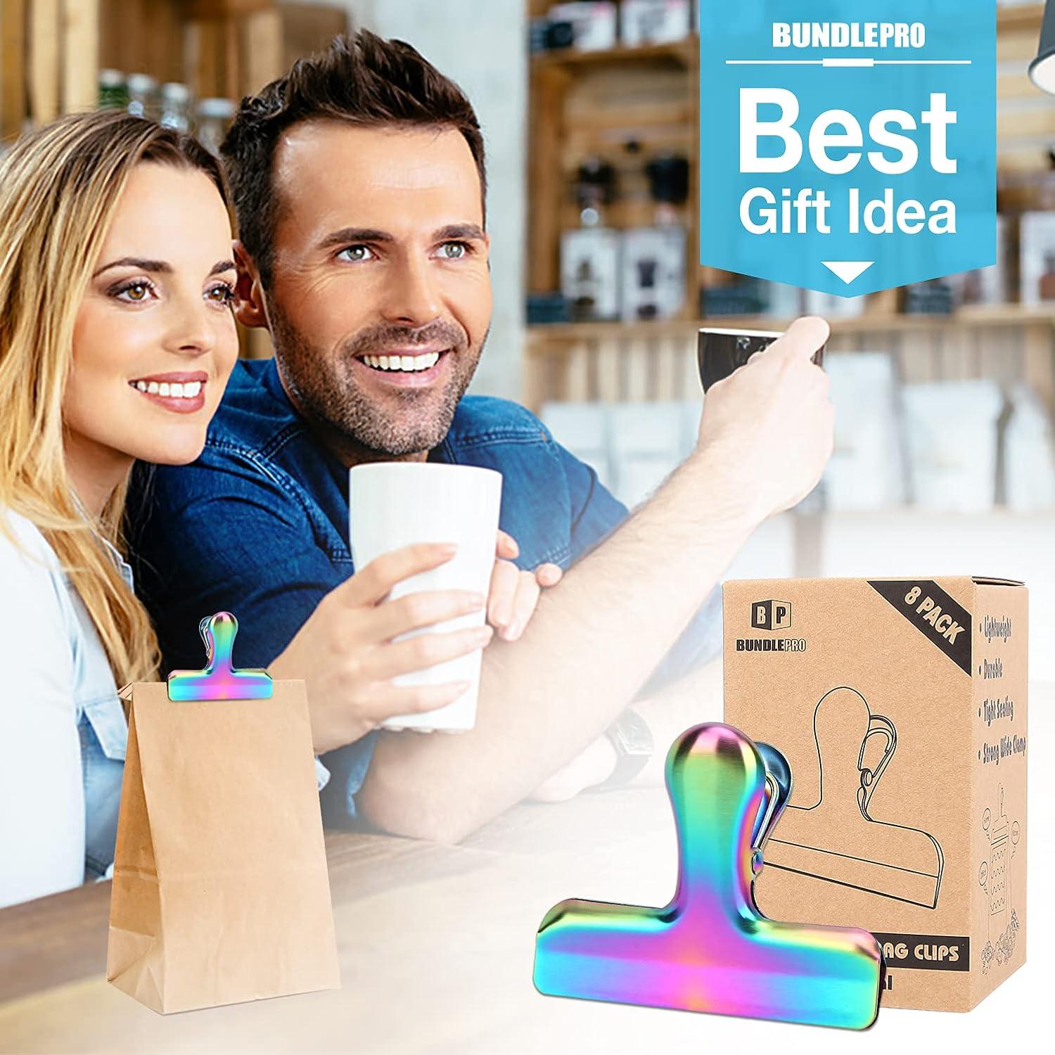 Paquete de 8 Clips de Metal BUNDLEPRO para Bolsas - Arcoíris