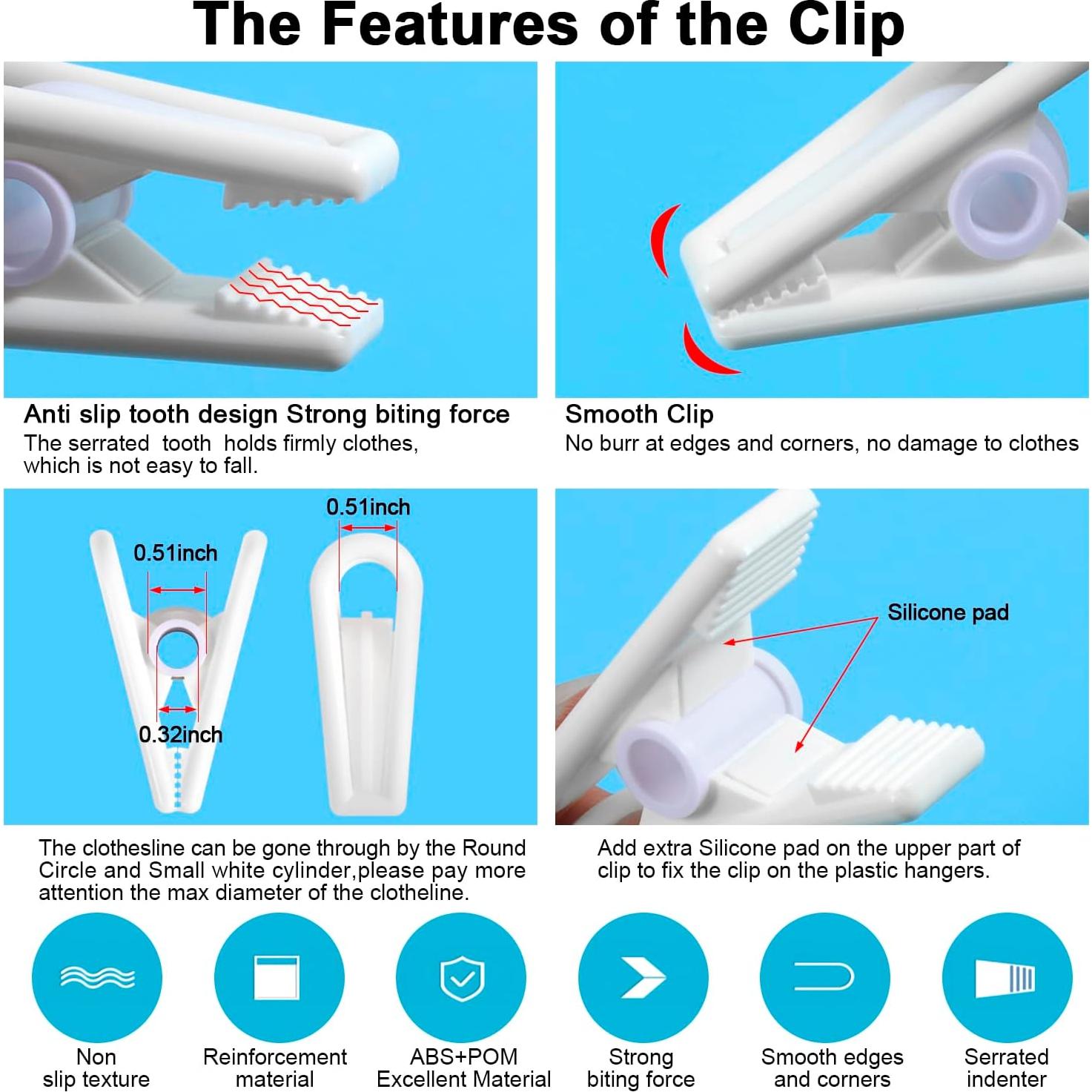 Pinzas para Ropa Lrophyte Blancas - Paquete de 20 Unidades