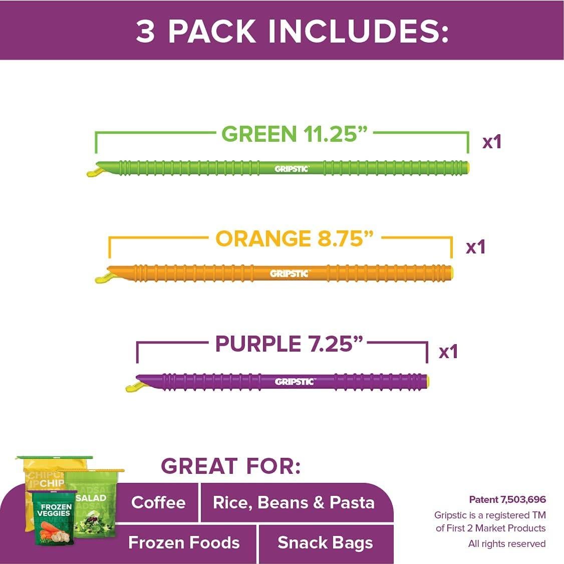 GRIPSTIC Clips Reutilizables para Sellar Bolsas - Paquete de 3