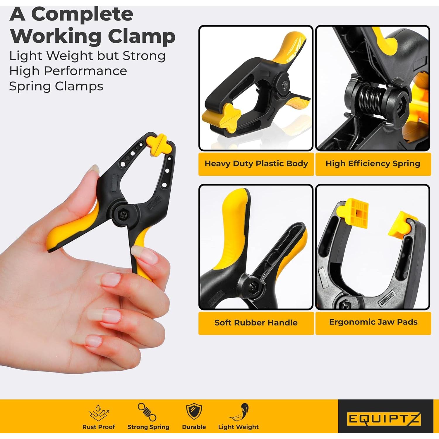 Pinzas de resorte EQUIPTZ 10 unidades 10 cm alta resistencia