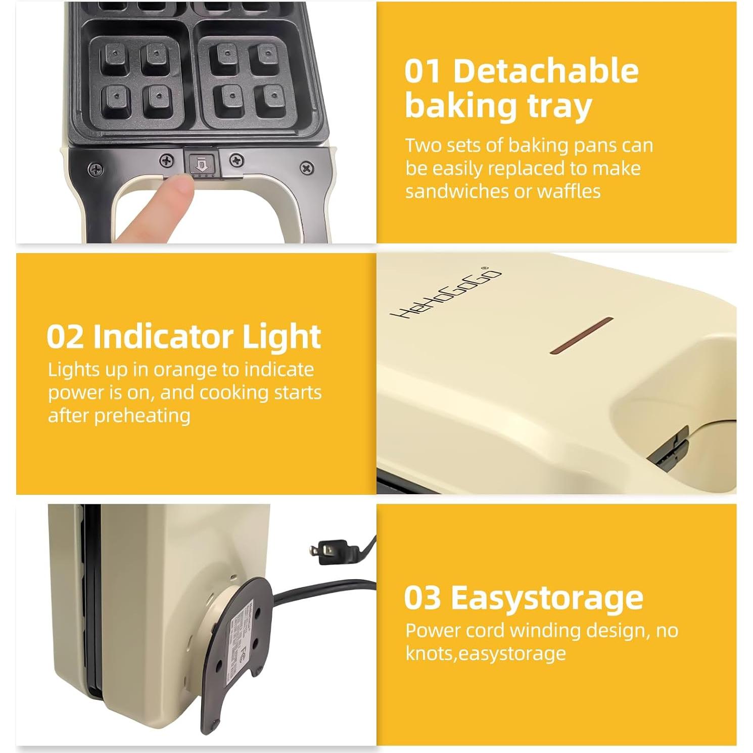 Máquina de Waffles Eléctrica HeHoGoGo 2 en 1 Antiadherente