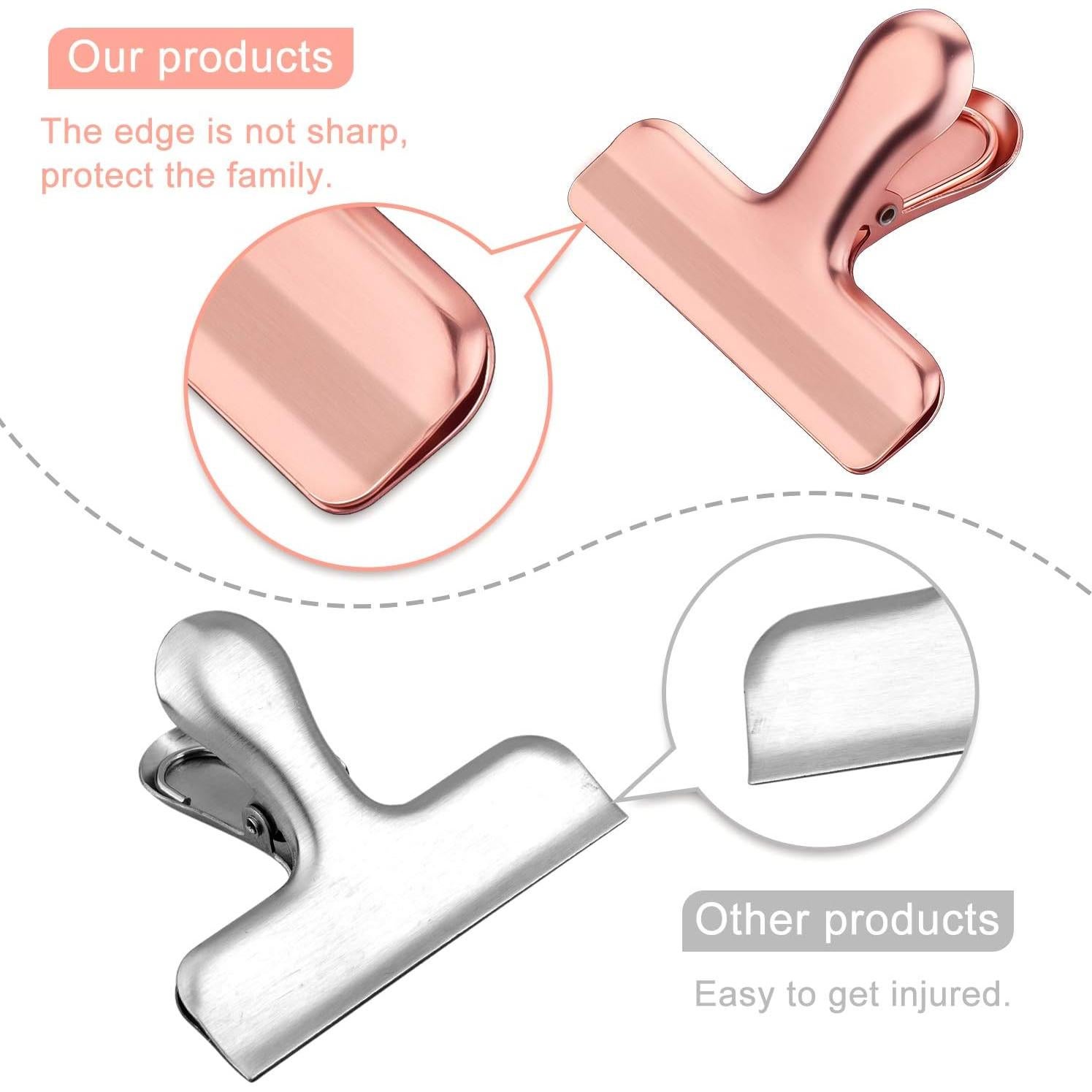 Juego de Clips para Bolsas de Comida Whaline 8 Piezas Acero Inoxidable Oro Rosa