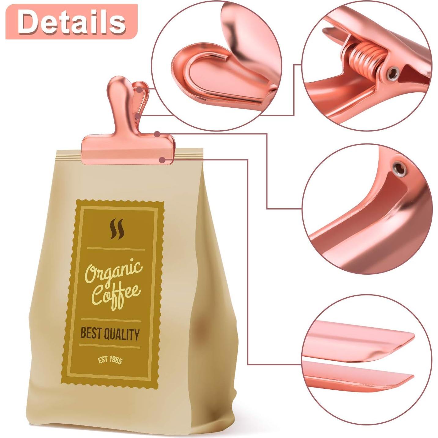 Juego de Clips para Bolsas de Comida Whaline 8 Piezas Acero Inoxidable Oro Rosa