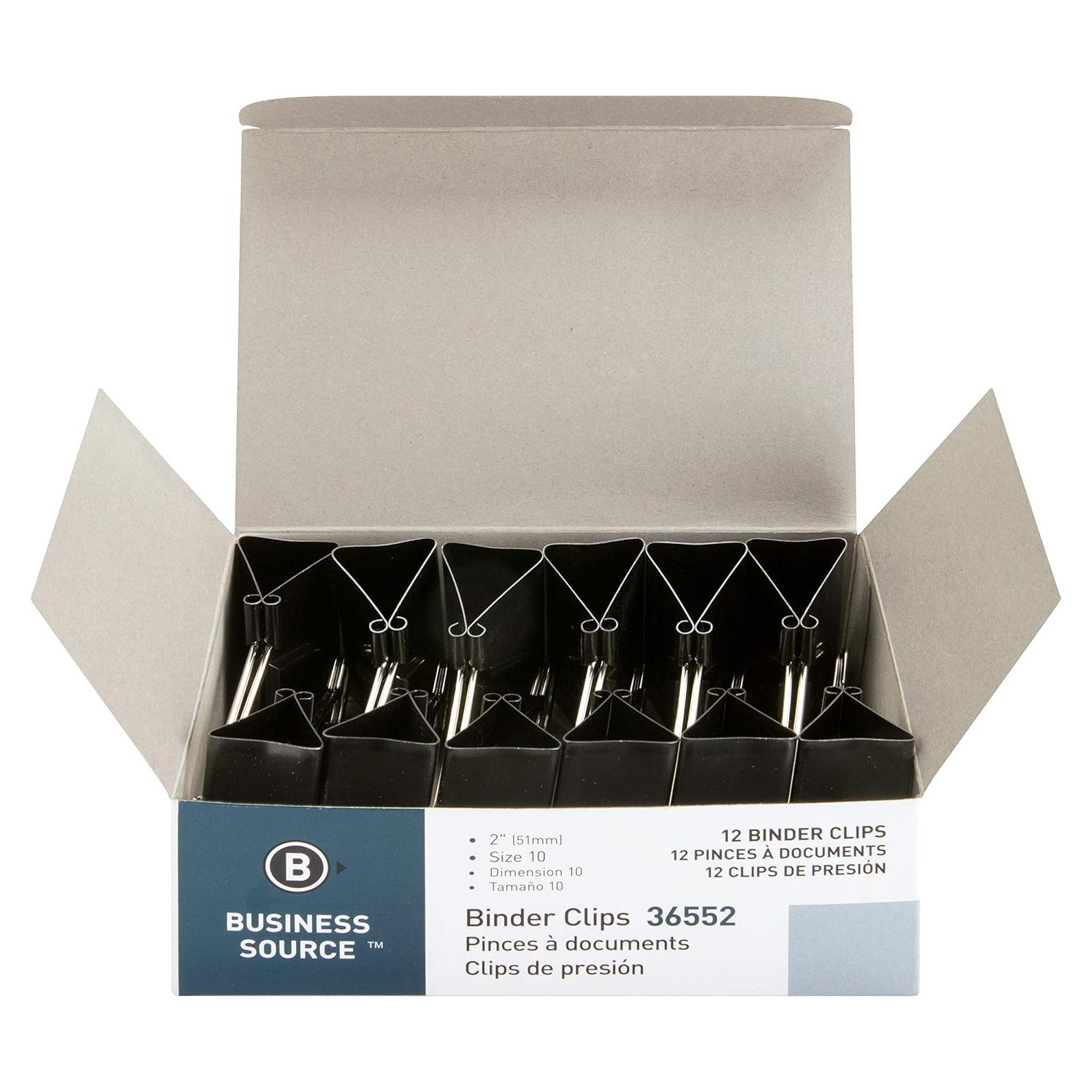 Clips de carpeta Business Source grandes negros 12 unidades