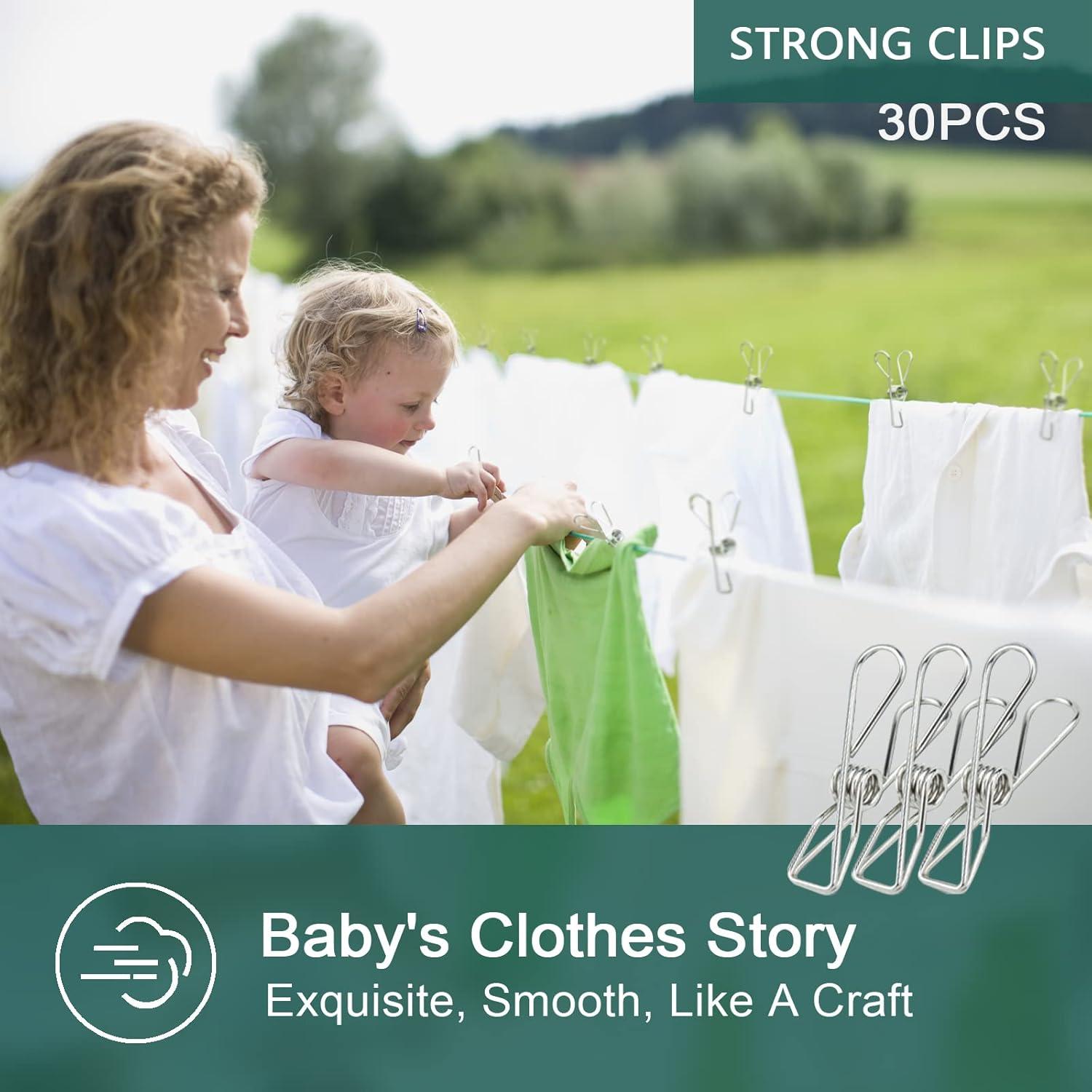 30 Pinzas de Acero Inoxidable PHYDELU para Ropa y Comida